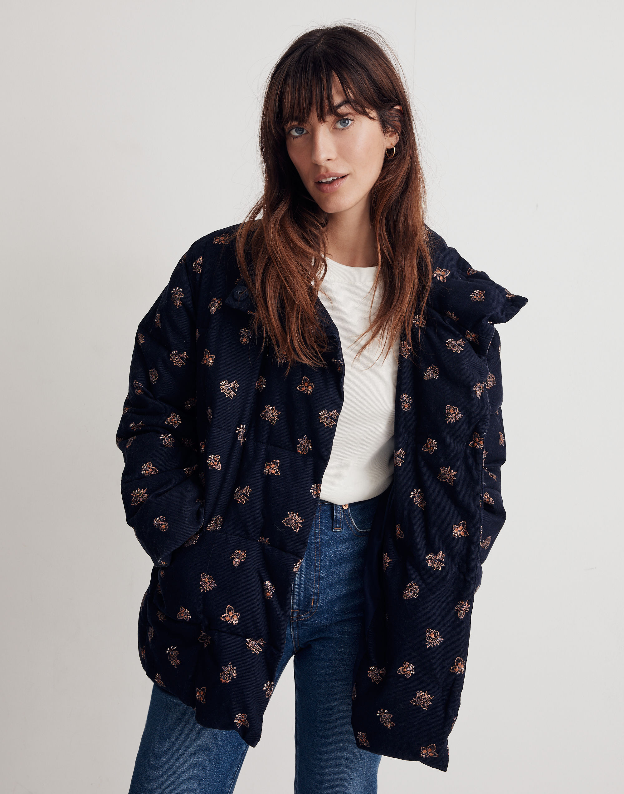Corduroy Crop Puffer Jacket in Brittanica Blockprint | Madewell
