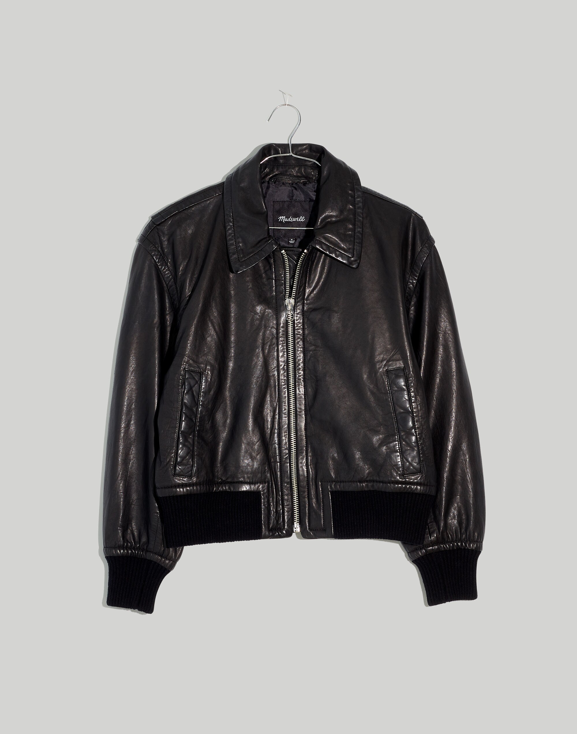 Washed Leather Crop Bomber Jacket