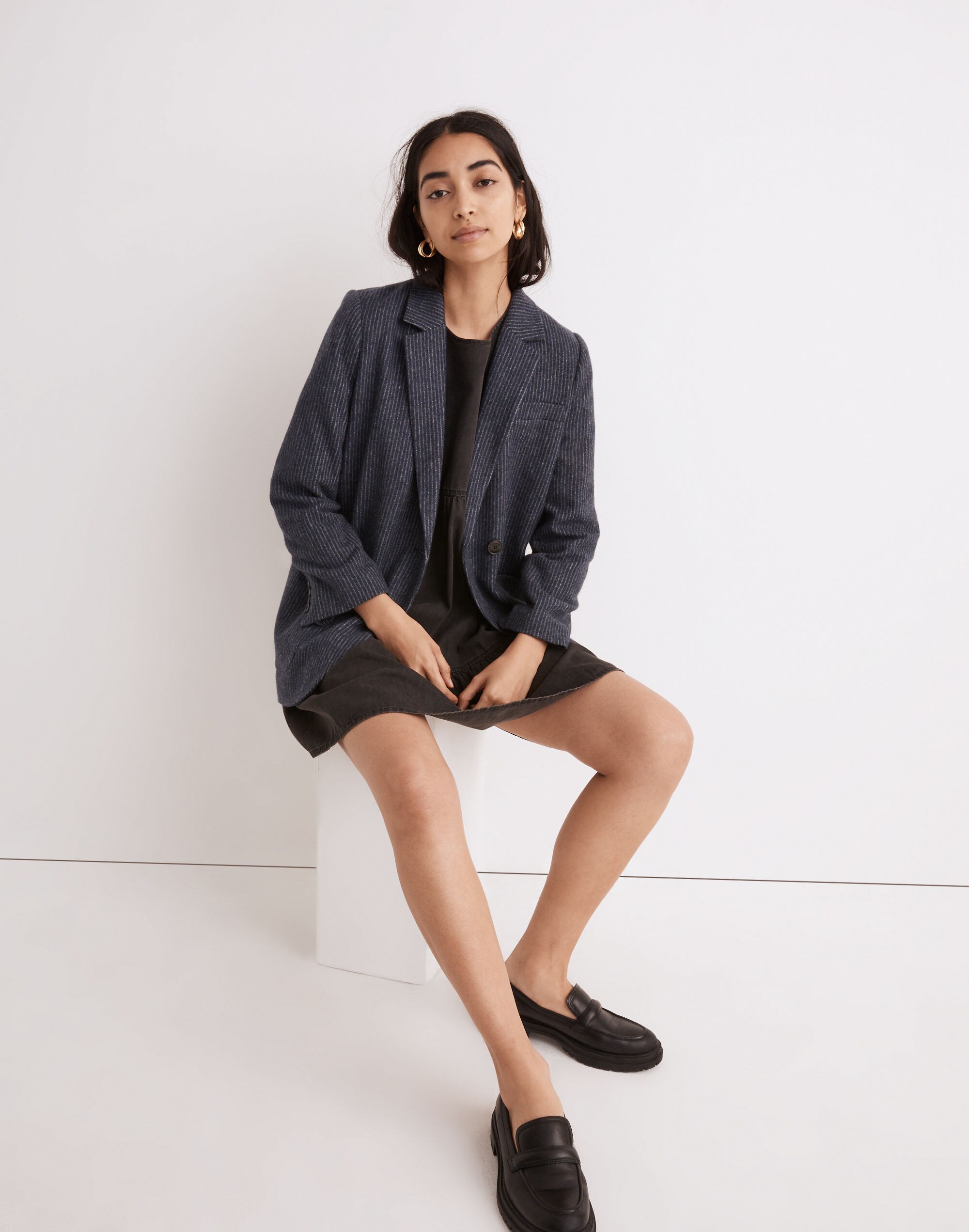 Brushed Larsen Double-Breasted Blazer in Pinstripe