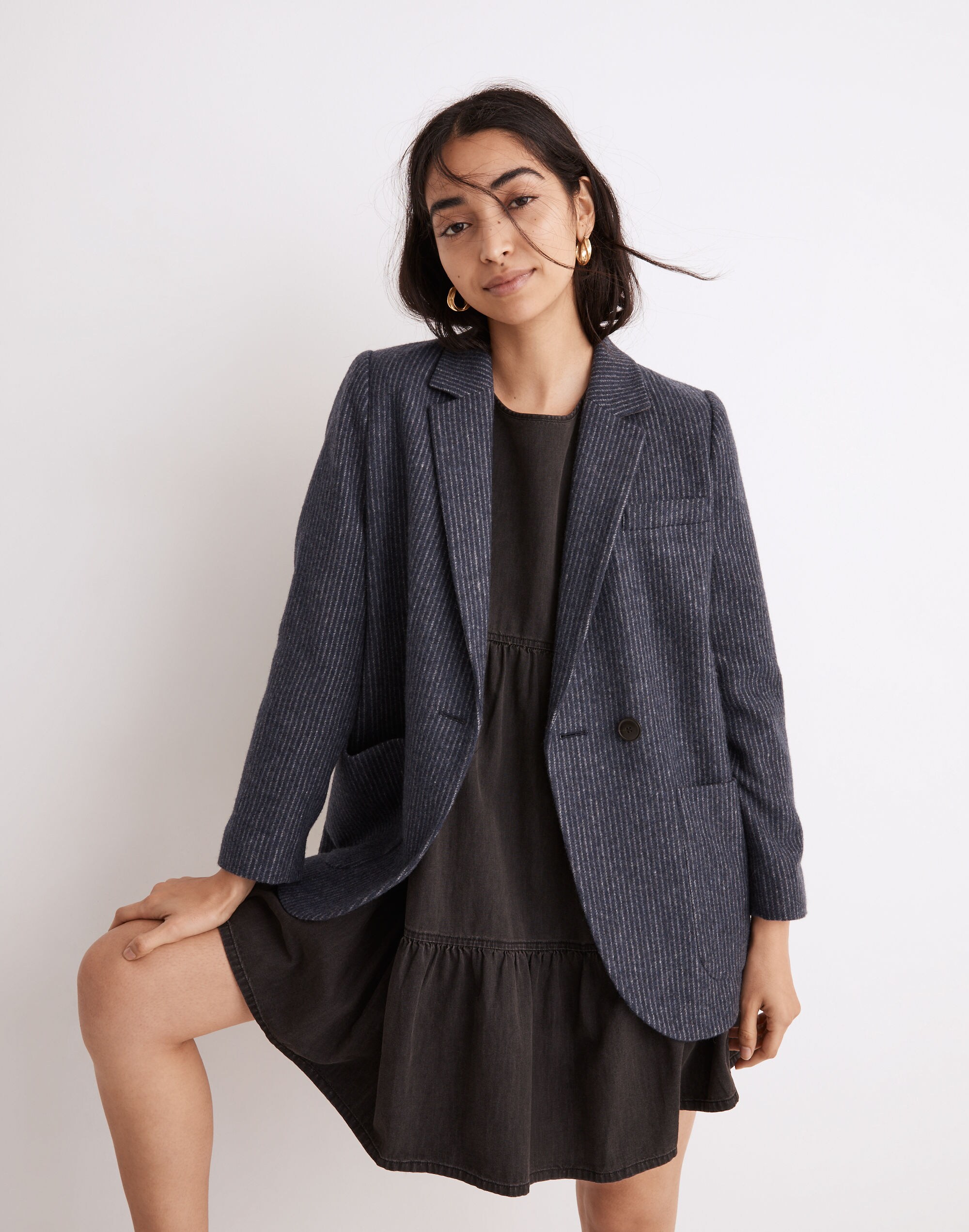 Brushed Larsen Double-Breasted Blazer in Pinstripe