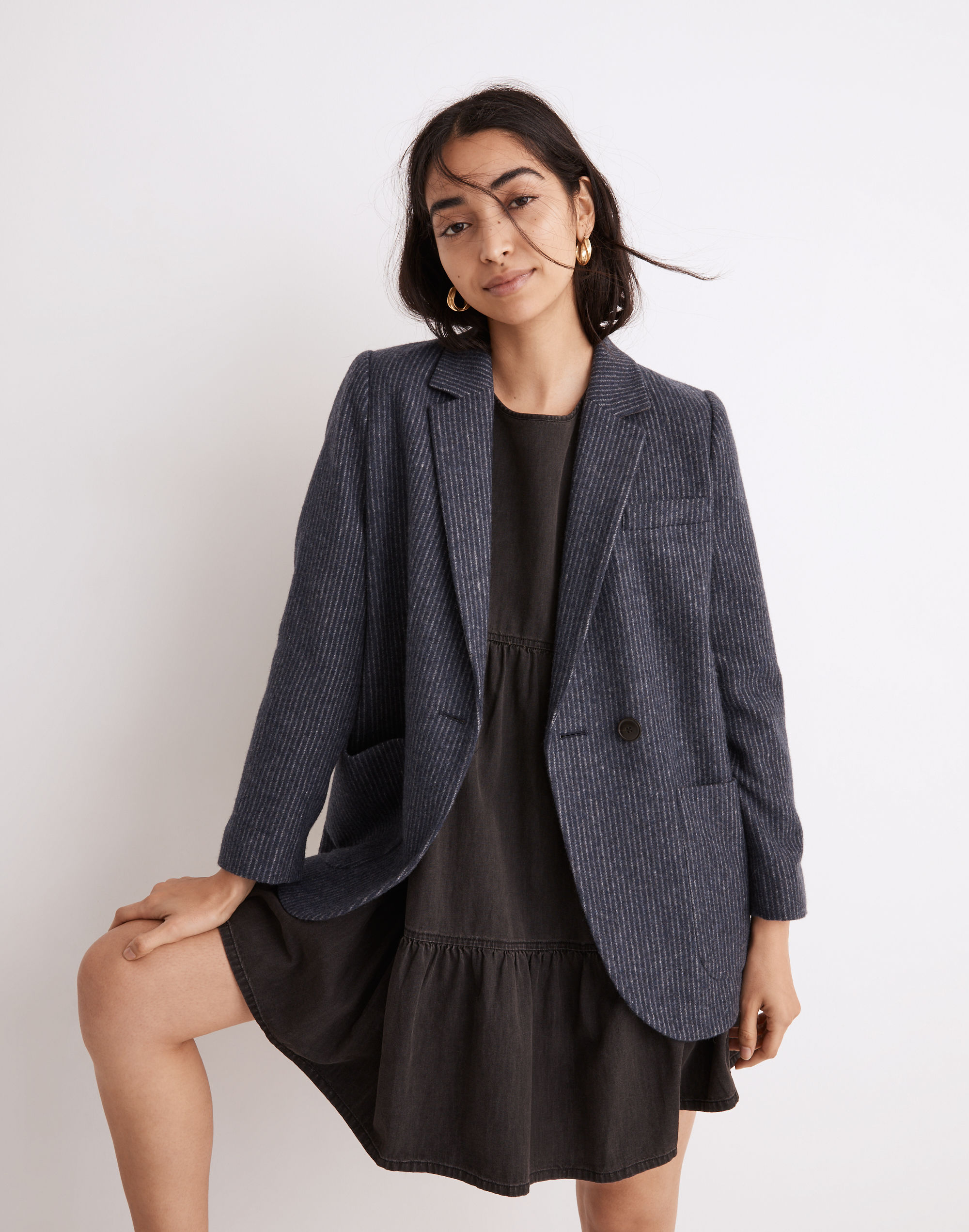 brushed larsen double-breasted blazer in pinstripe