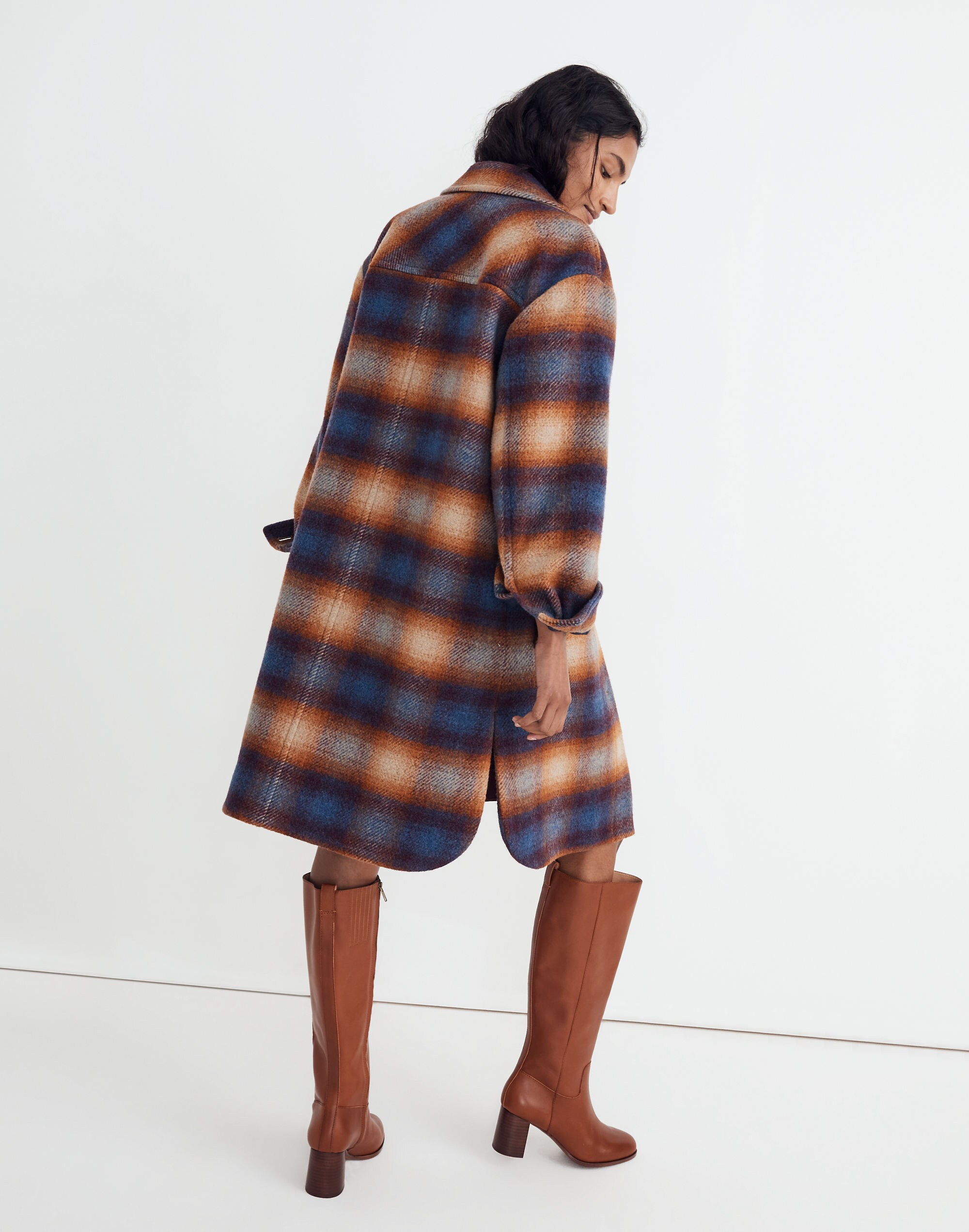 Delmont Long Shirt-Jacket in Ombr&eacute; Plaid