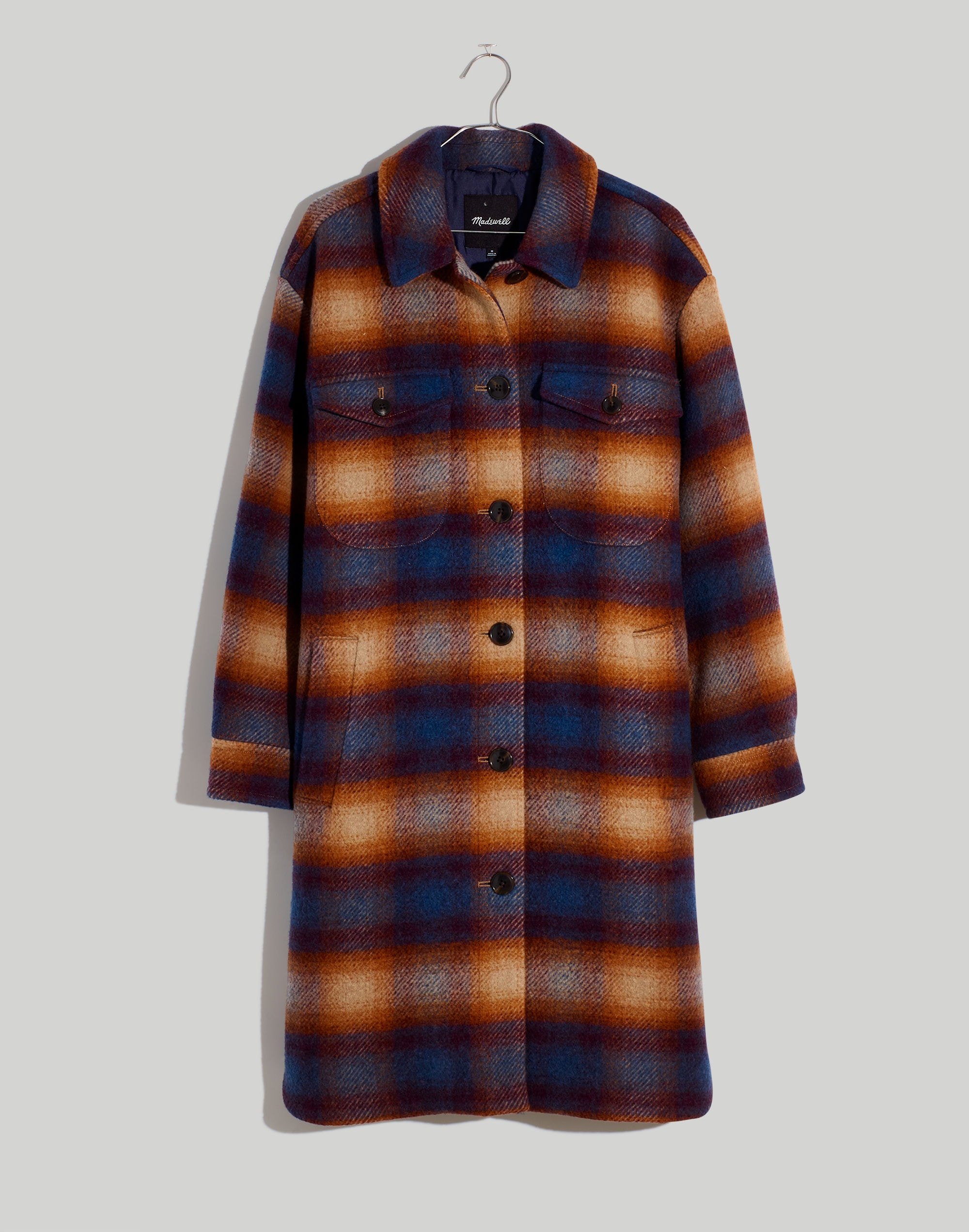 Delmont Long Shirt-Jacket in Ombr&eacute; Plaid