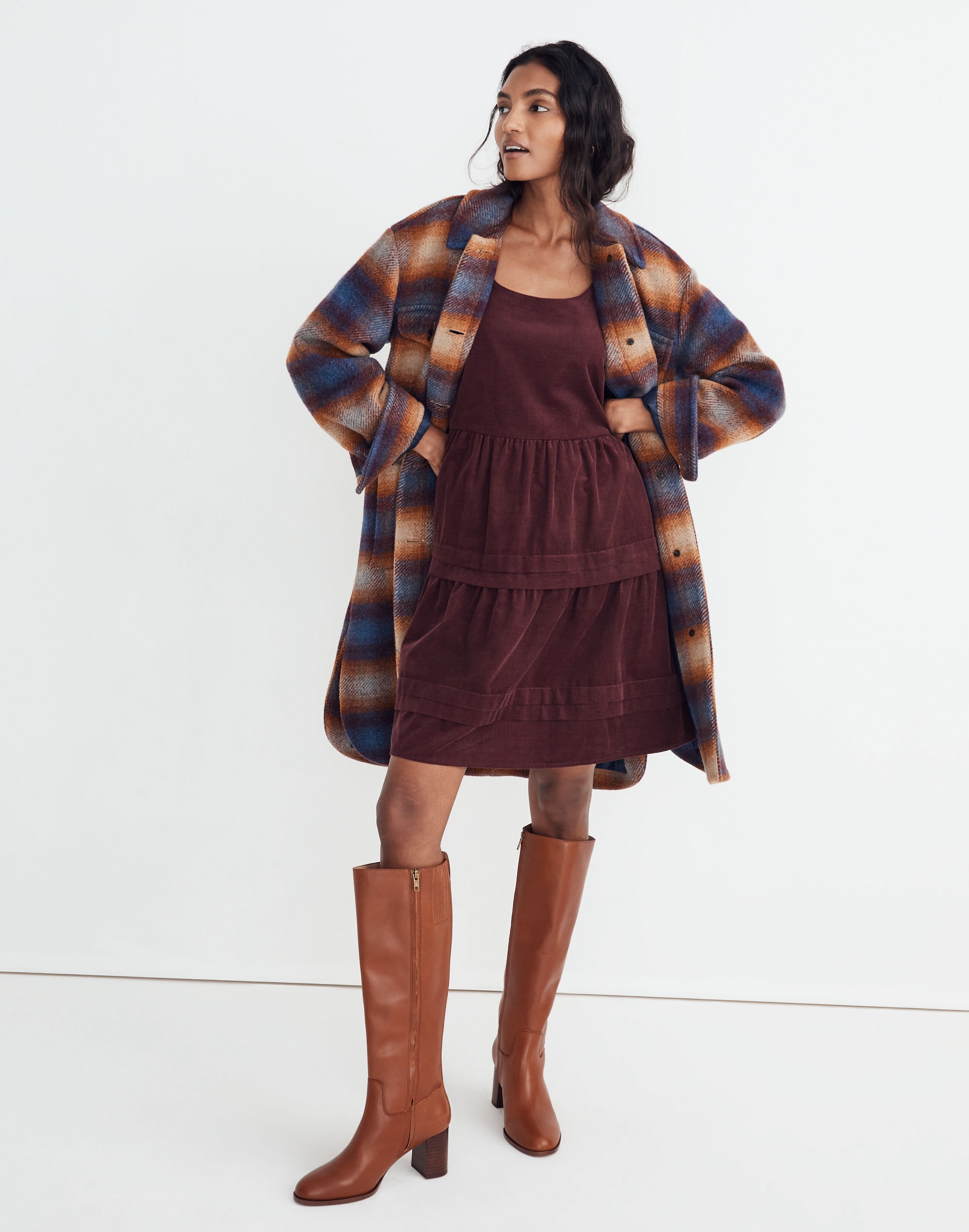 Delmont Long Shirt-Jacket in Ombr&eacute; Plaid