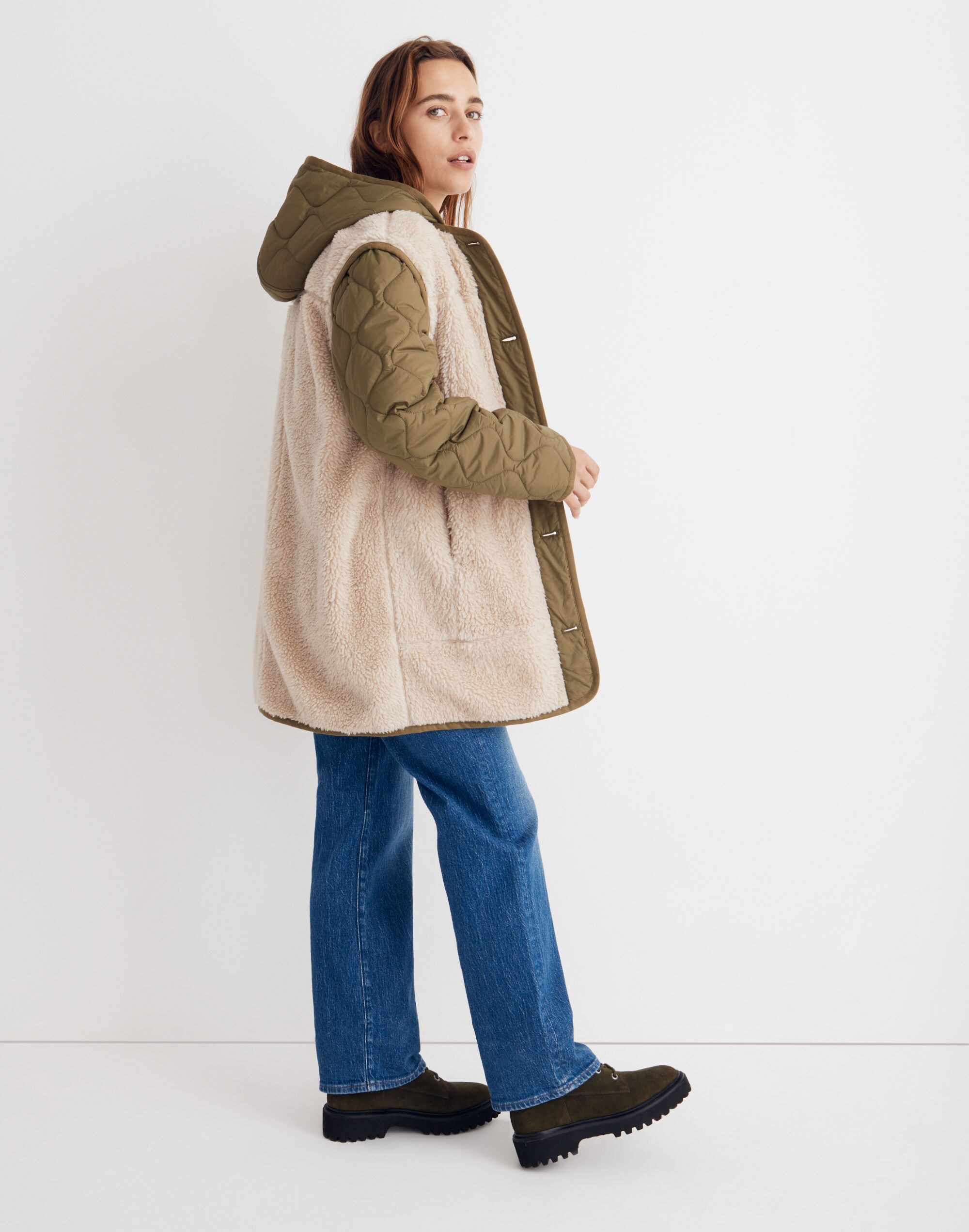 Convertible Quilted Faux-Shearling Jacket