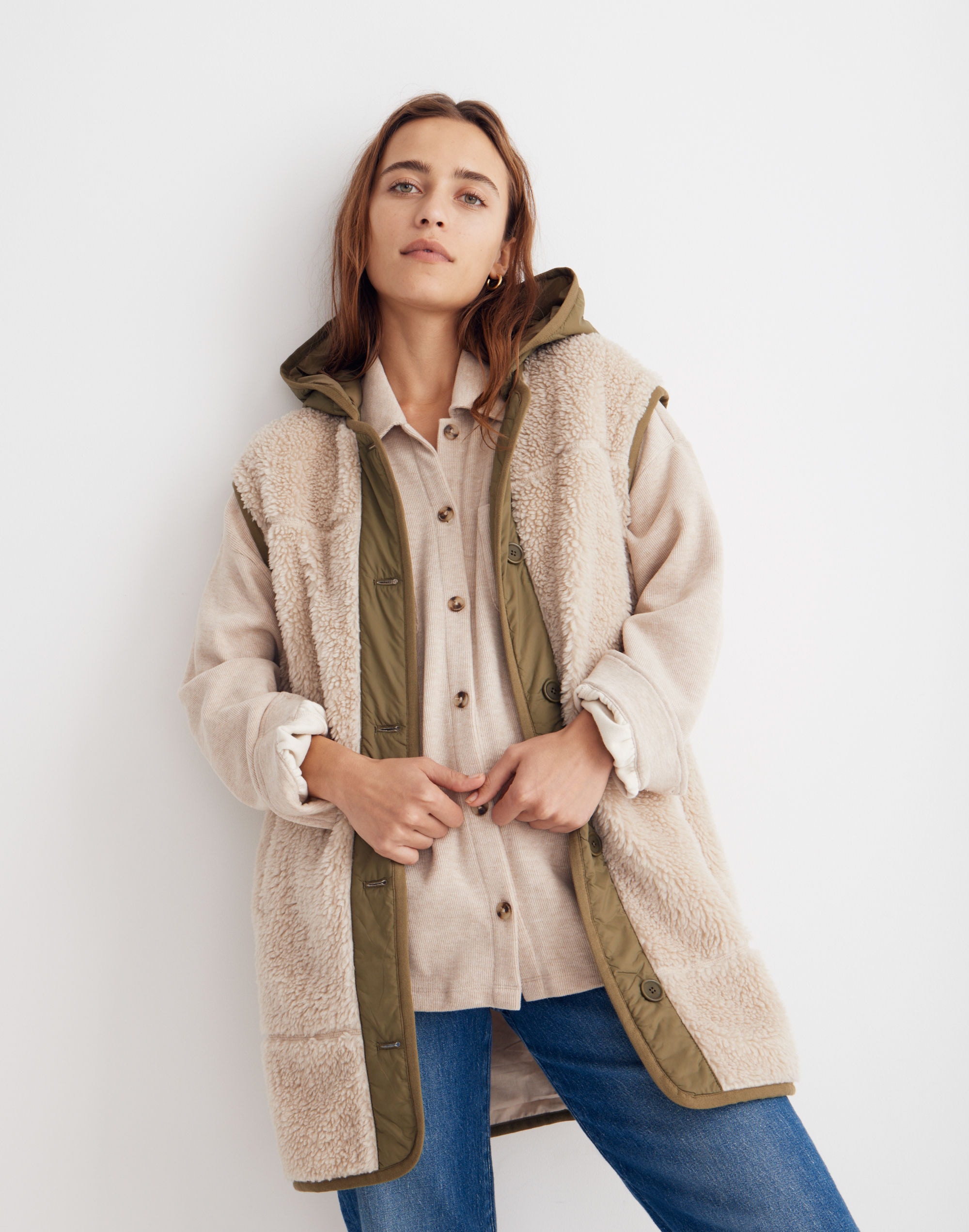 Convertible Quilted Faux-Shearling Jacket