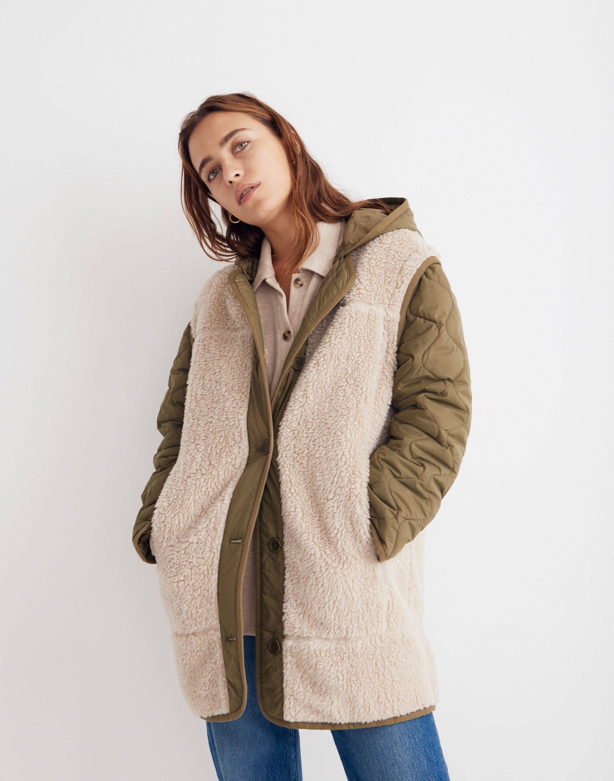 convertible quilted faux-shearling jacket
