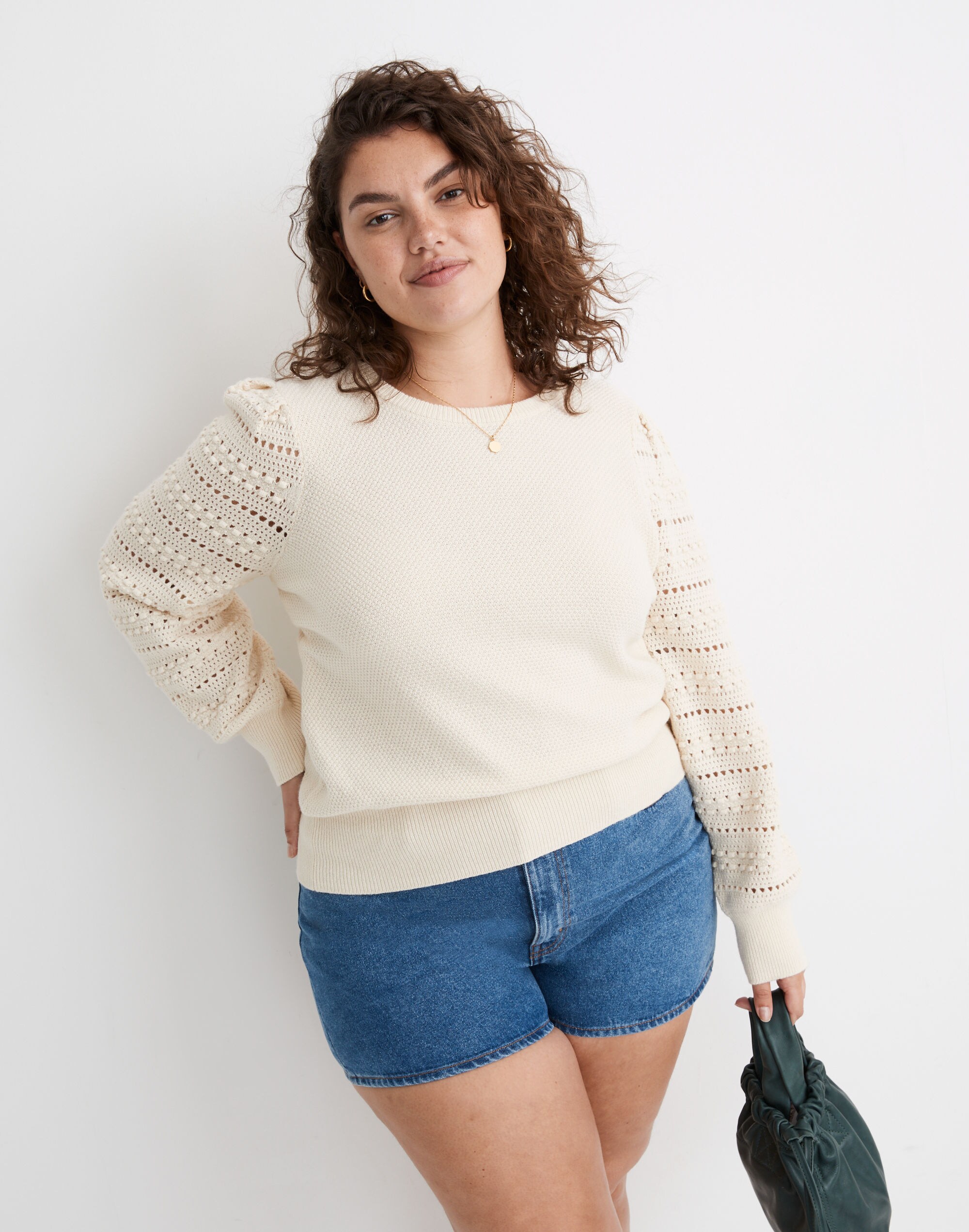Bobble-Sleeve Pullover Sweater
