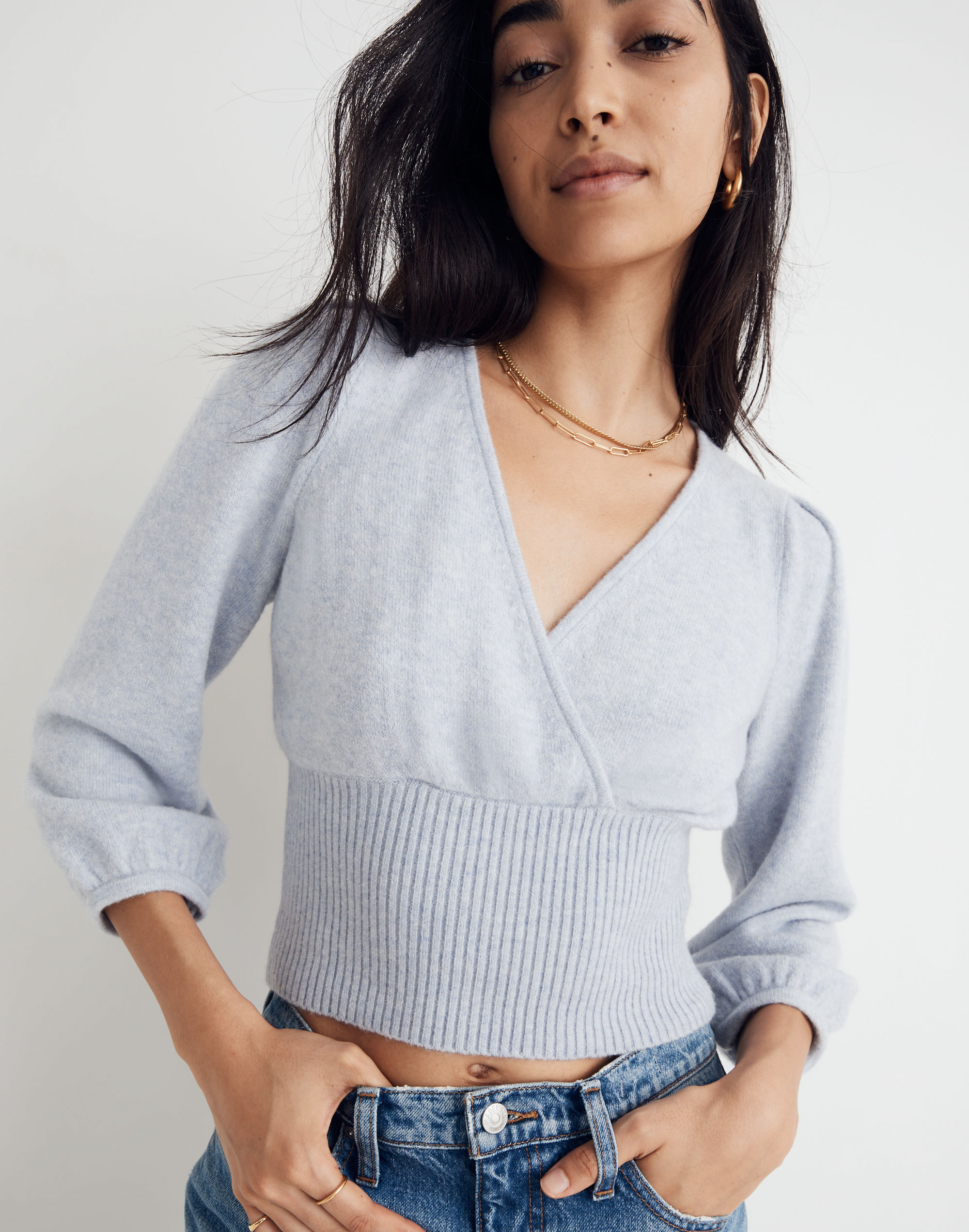 Wrap V-Neck Sweater in Coziest Yarn