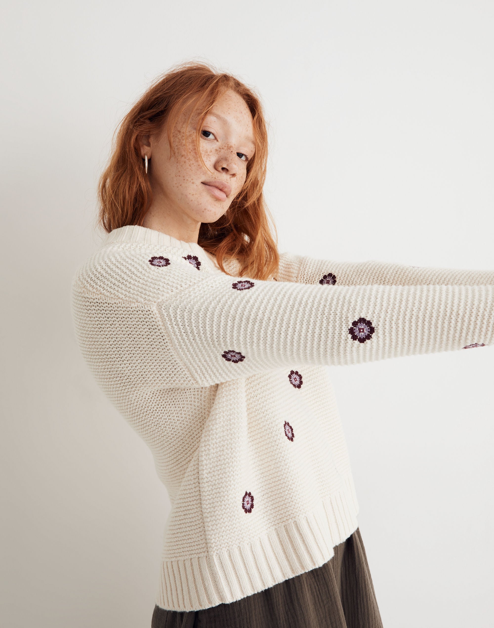 Medallion Embroidered Pullover Sweater