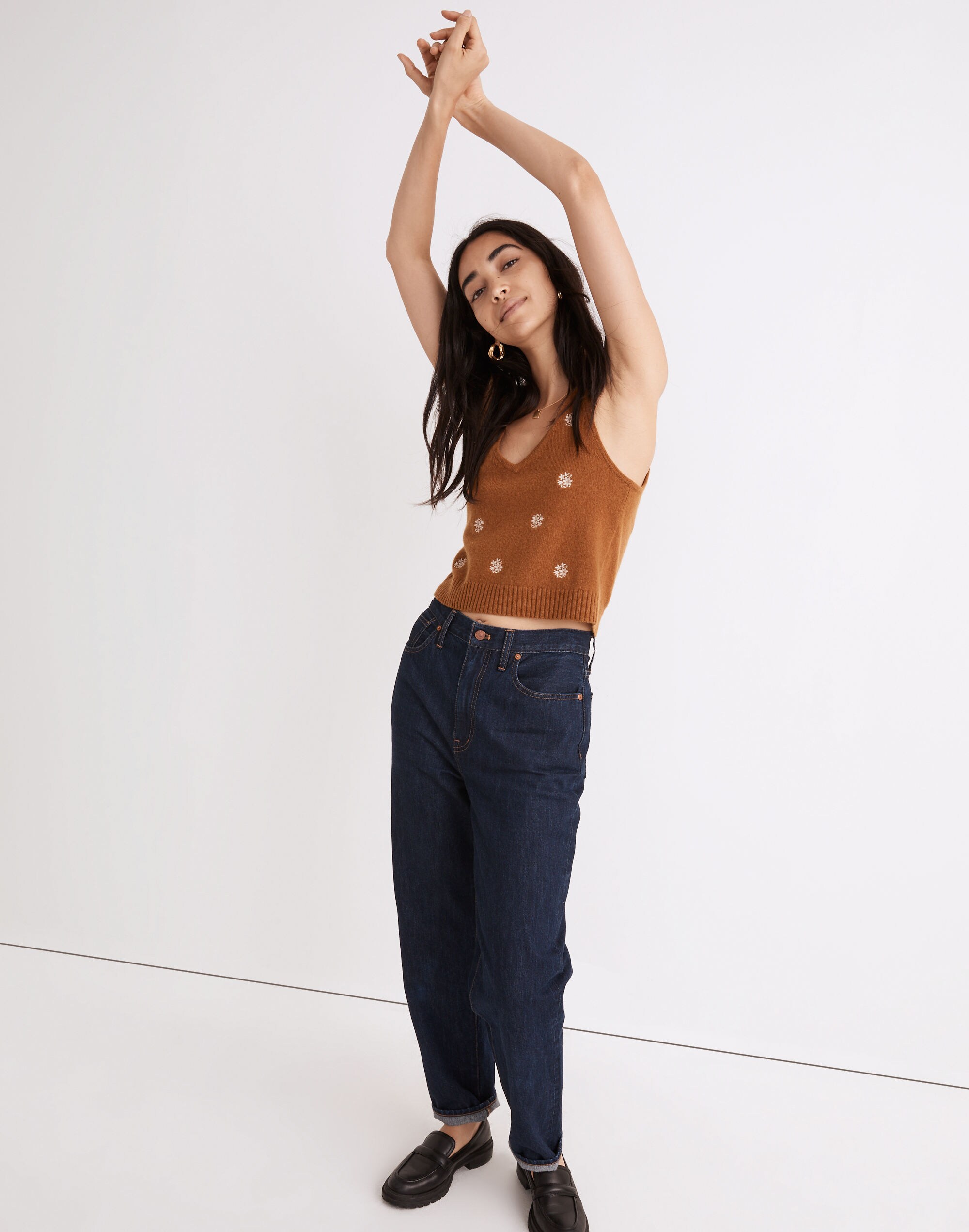 Floral-Embroidered V-Neck Sweater Tank