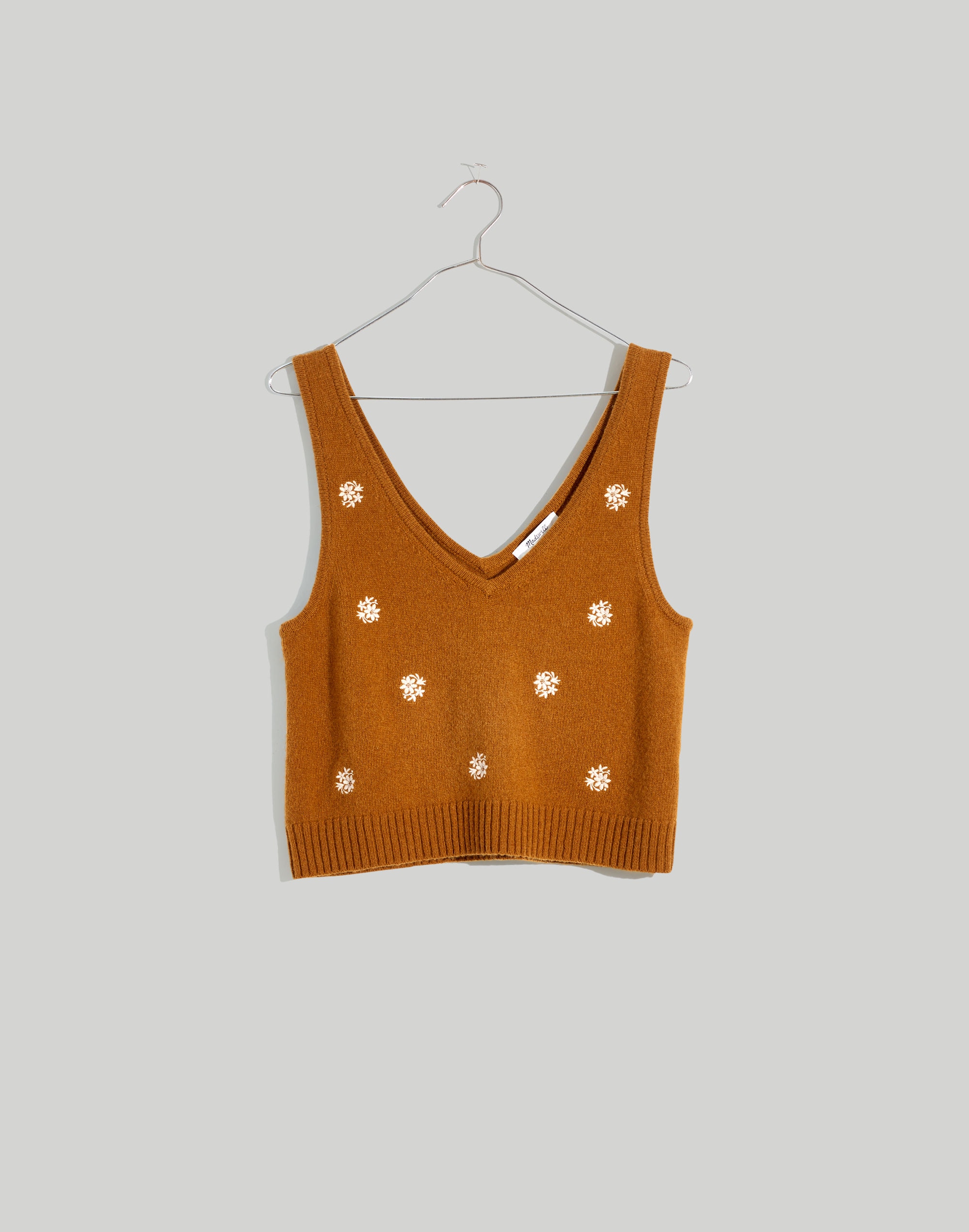 Floral-Embroidered V-Neck Sweater Tank