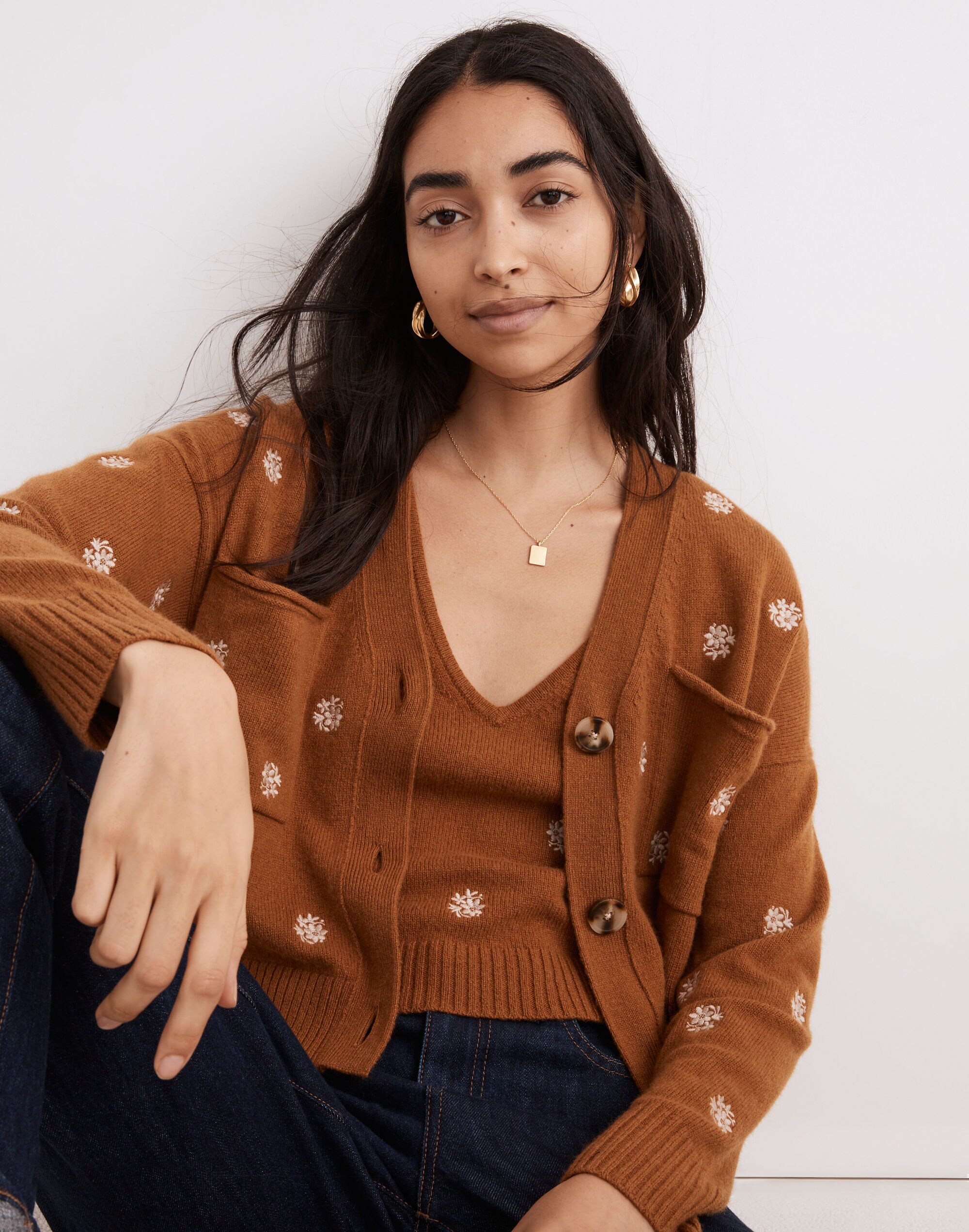 Floral-Embroidered Upton Cardigan Sweater