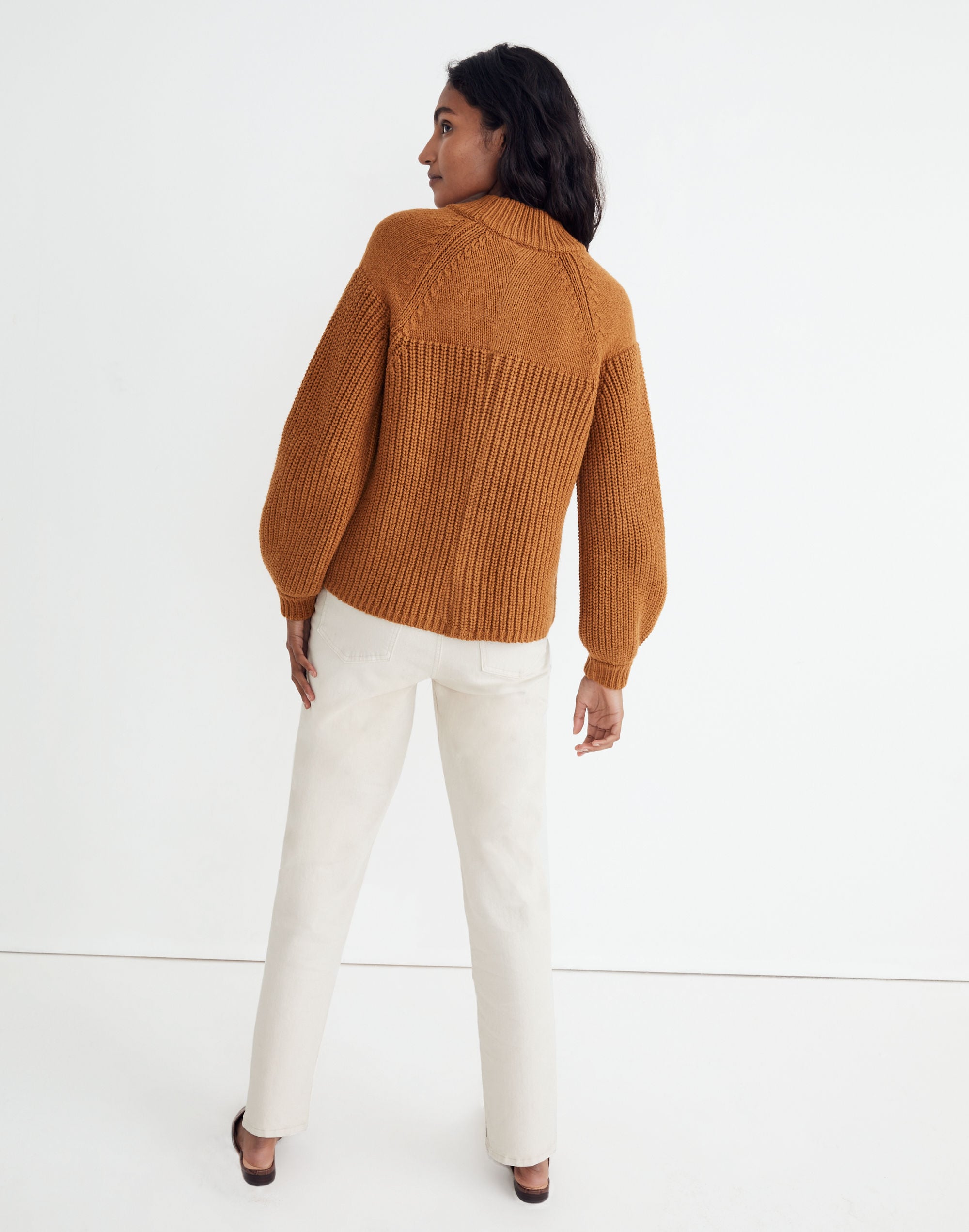 Balloon-Sleeve Mockneck Sweater