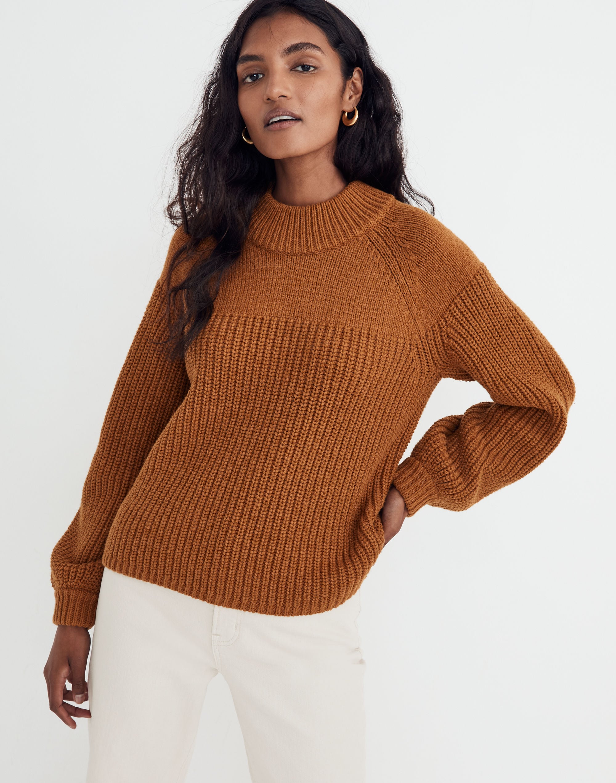 Balloon-Sleeve Mockneck Sweater