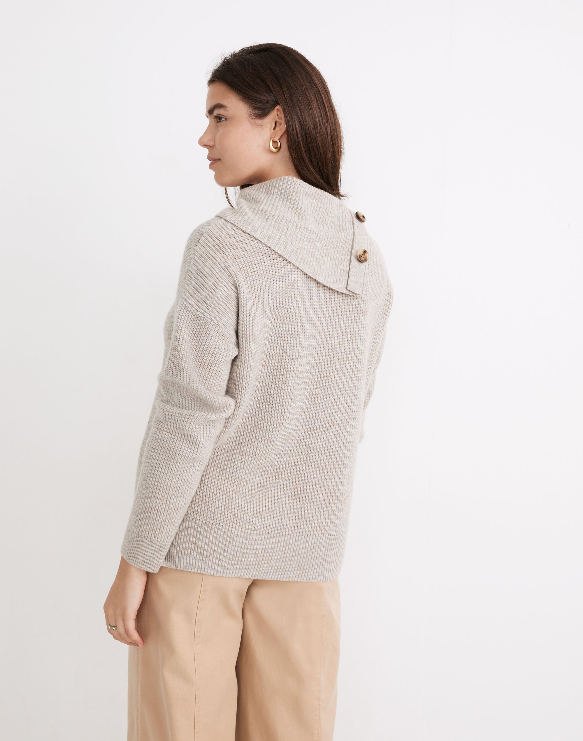 Button-Shoulder Turtleneck Sweater