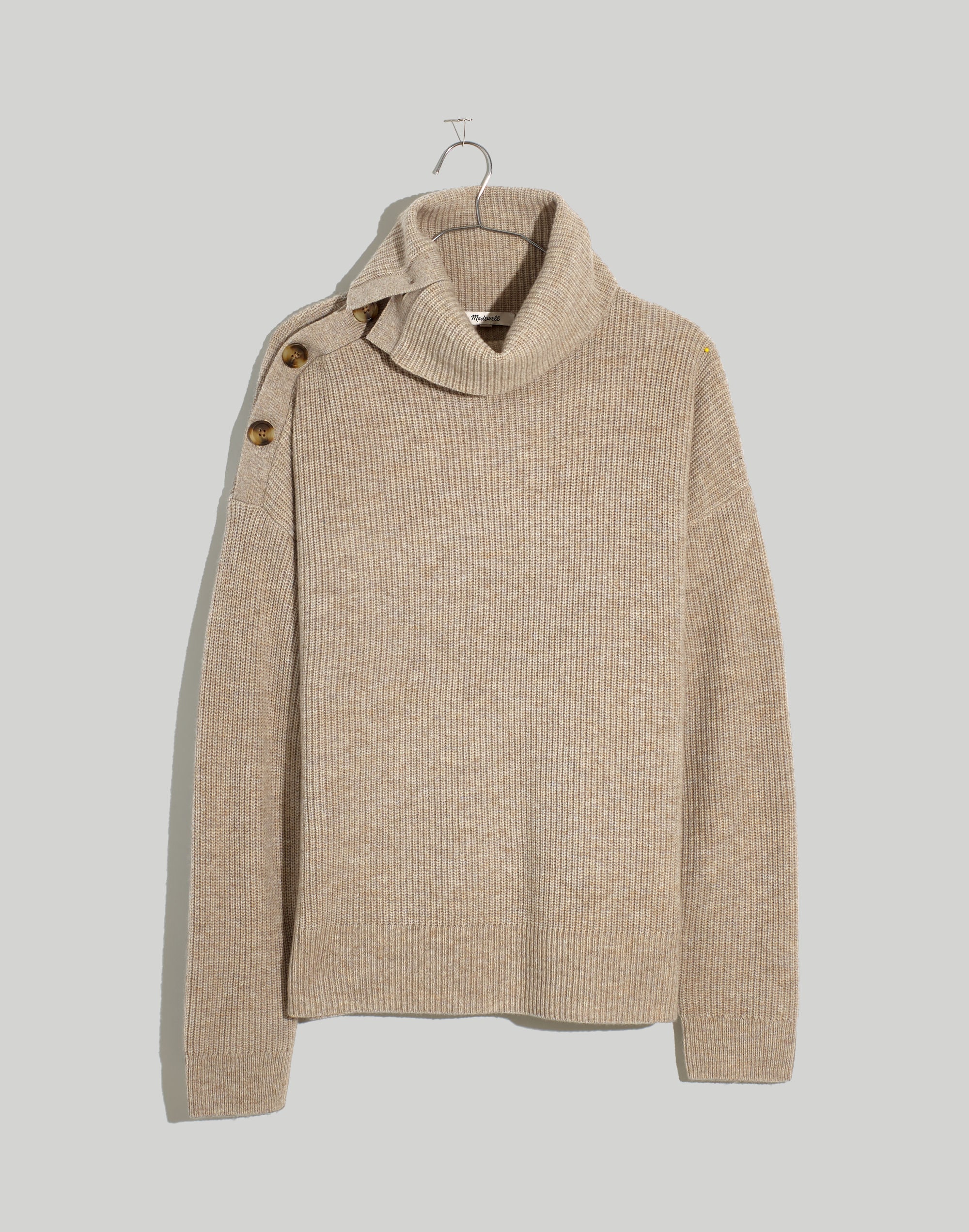 Button-Shoulder Turtleneck Sweater