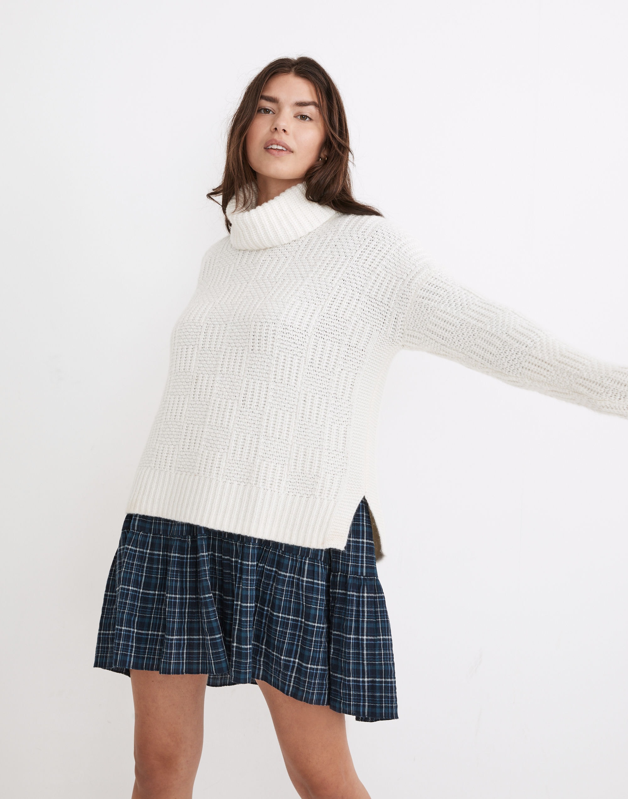 checkered turtleneck sweater