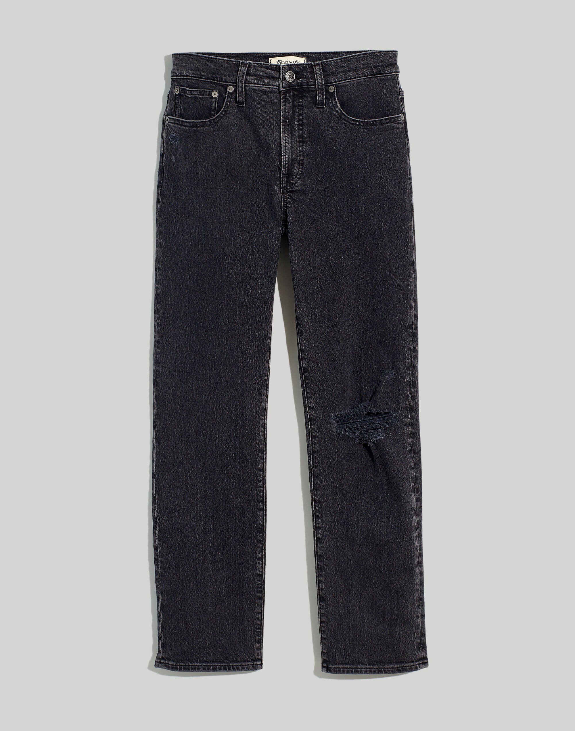 The Plus Mid-Rise Perfect Vintage Straight Jean in Rosella Wash: Ripped Edition