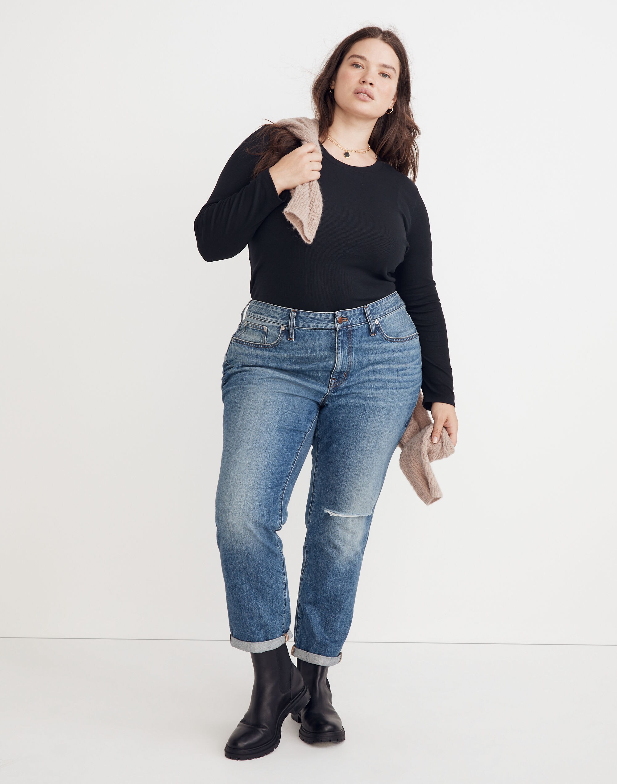 The Plus Slouchy Boyjean in Riverspring Wash