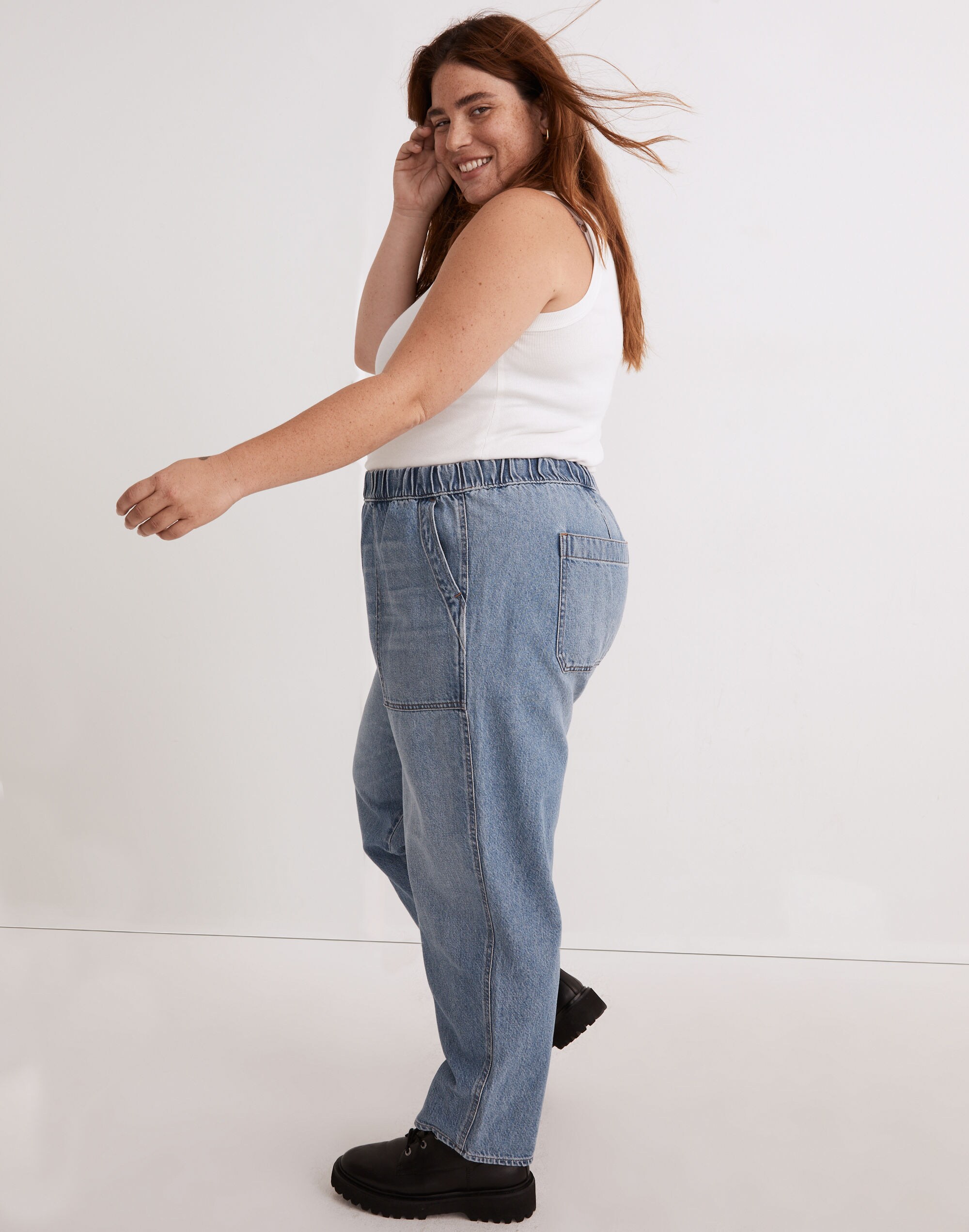 Plus Pull-On Relaxed Jeans in Beswick Wash