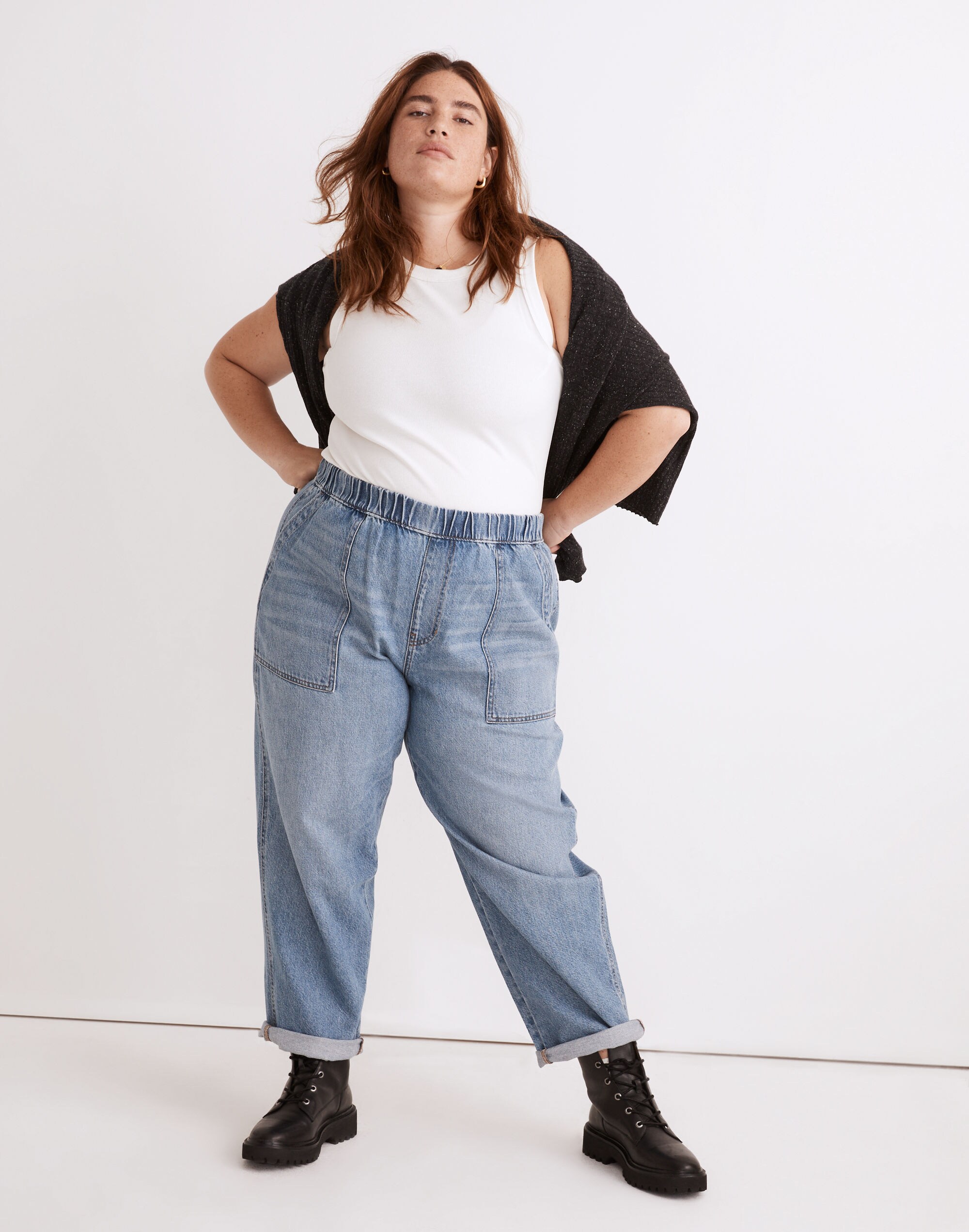 Plus Pull-On Relaxed Jeans in Beswick Wash