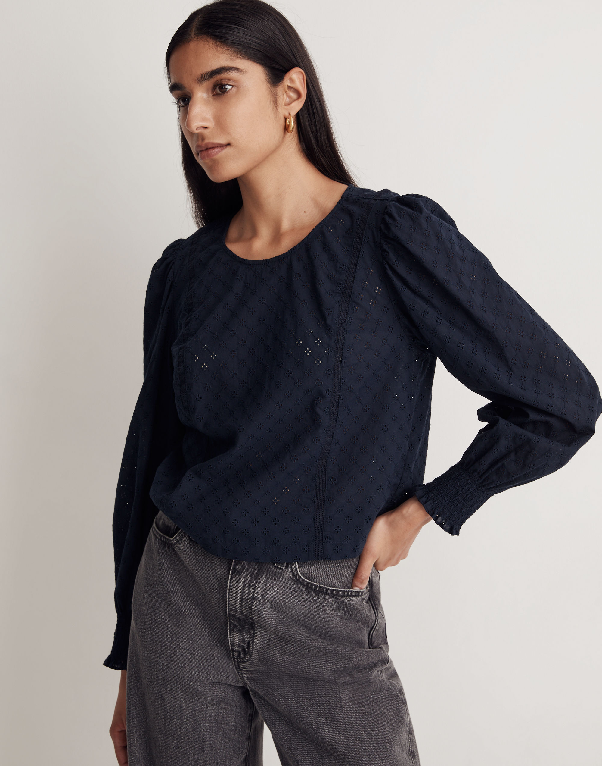 Eyelet Button-Back Top