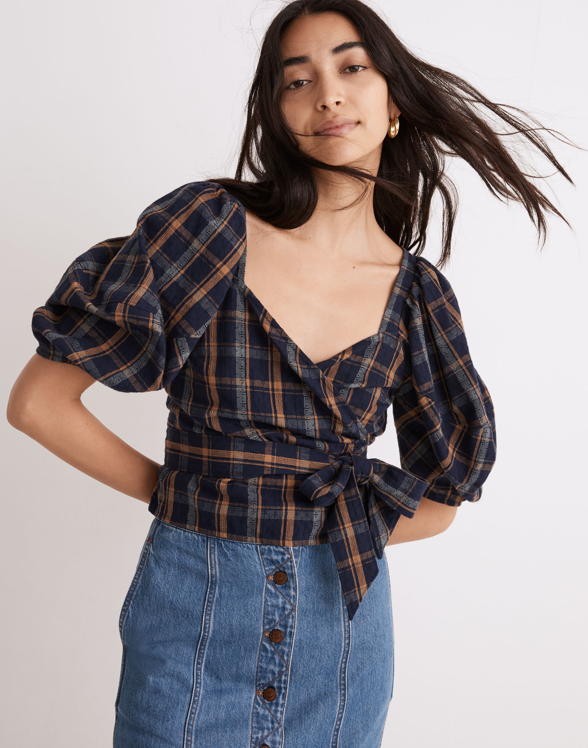 Sweetheart Wrap Top in Plaid