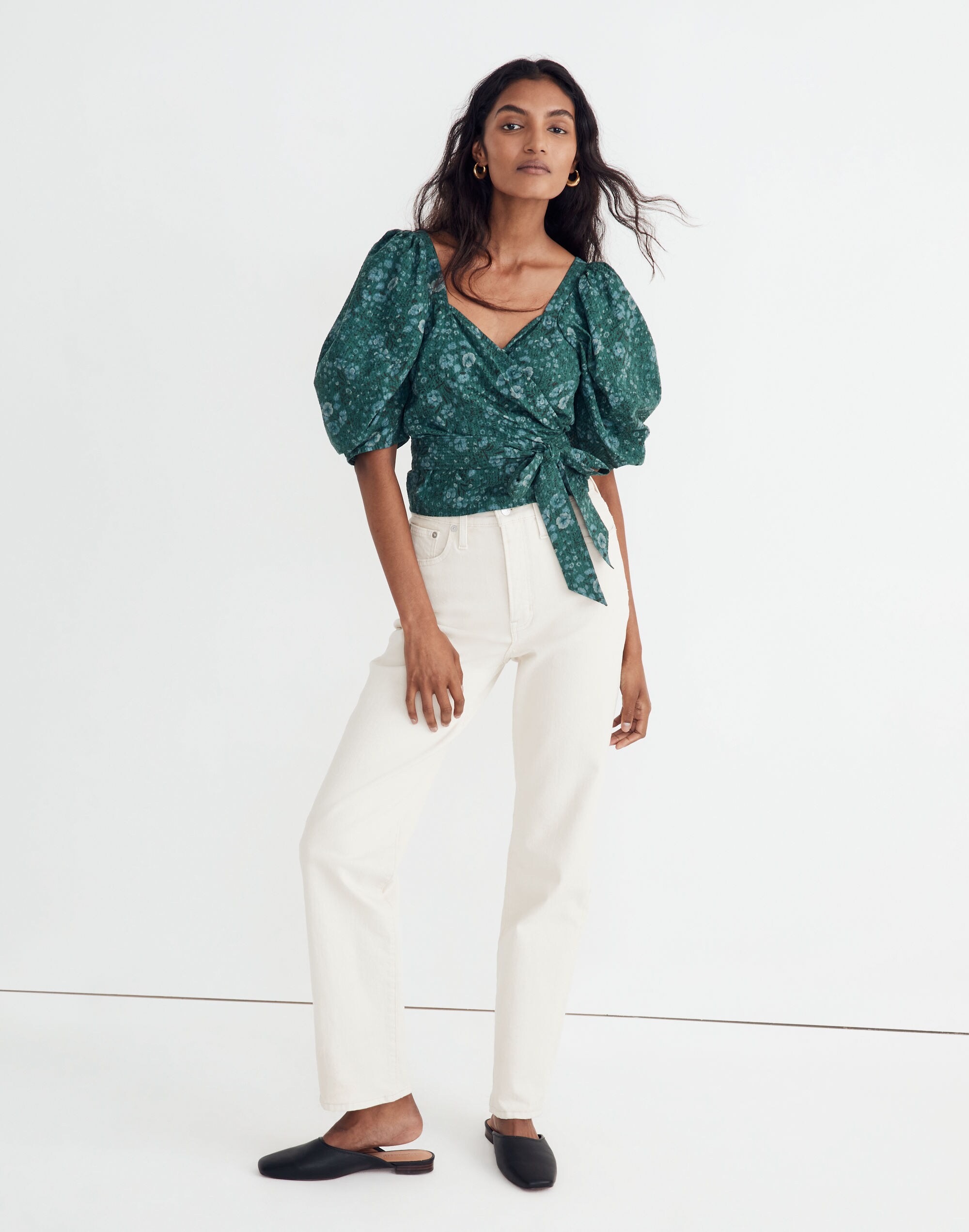 Seersucker Sweetheart Wrap Top in Woodland Floral