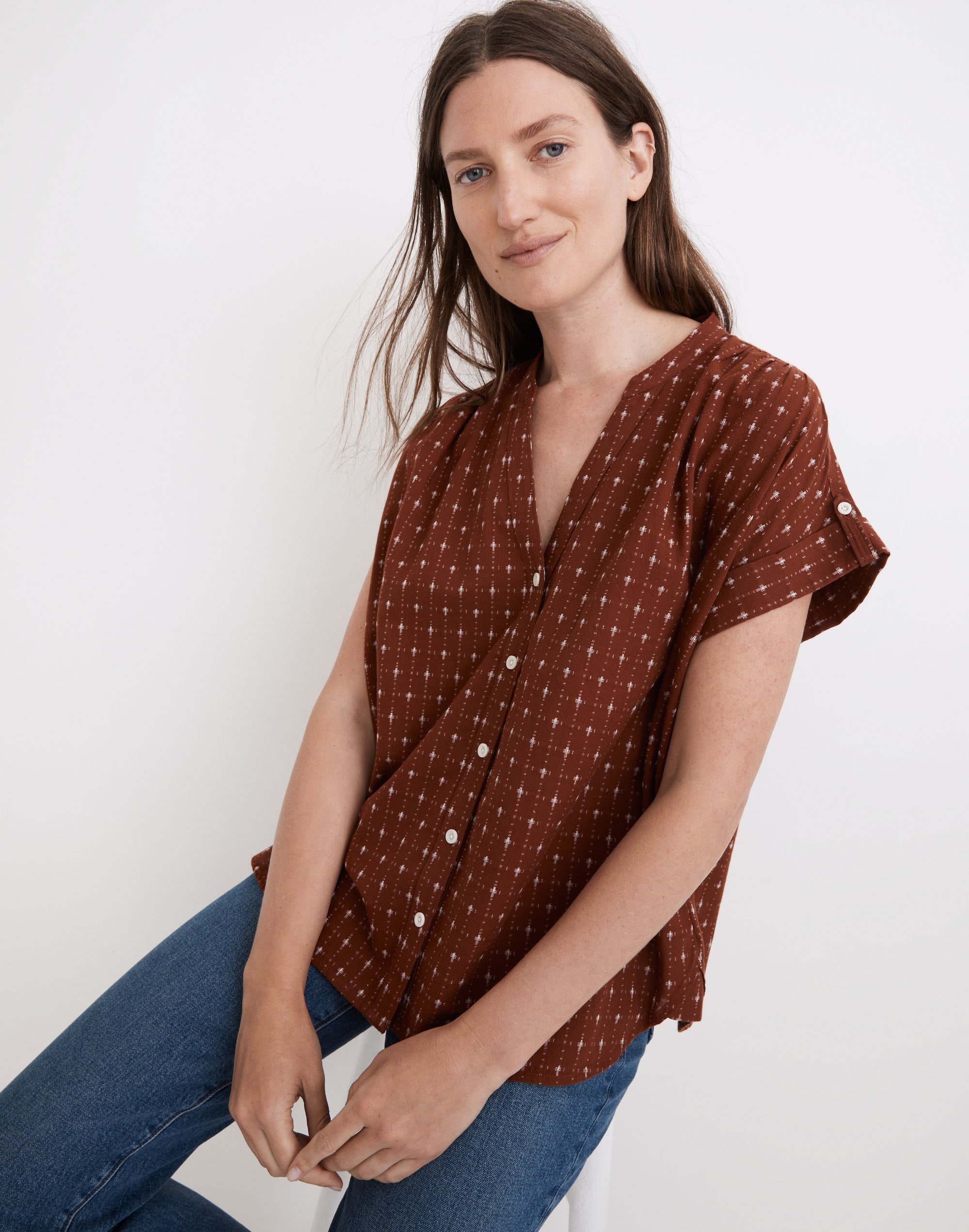 Collarless Central Shirt in Jacquard