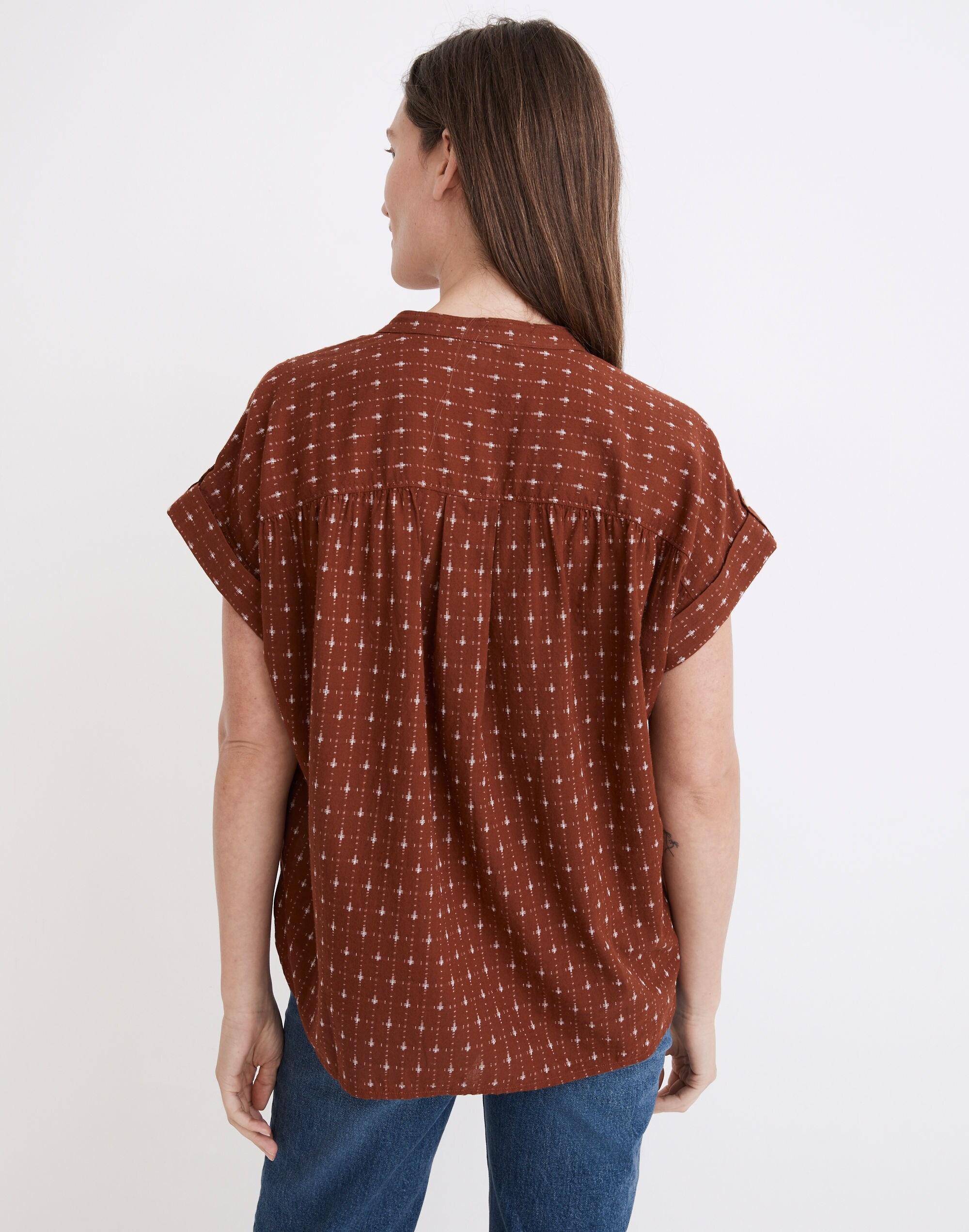 Collarless Central Shirt in Jacquard