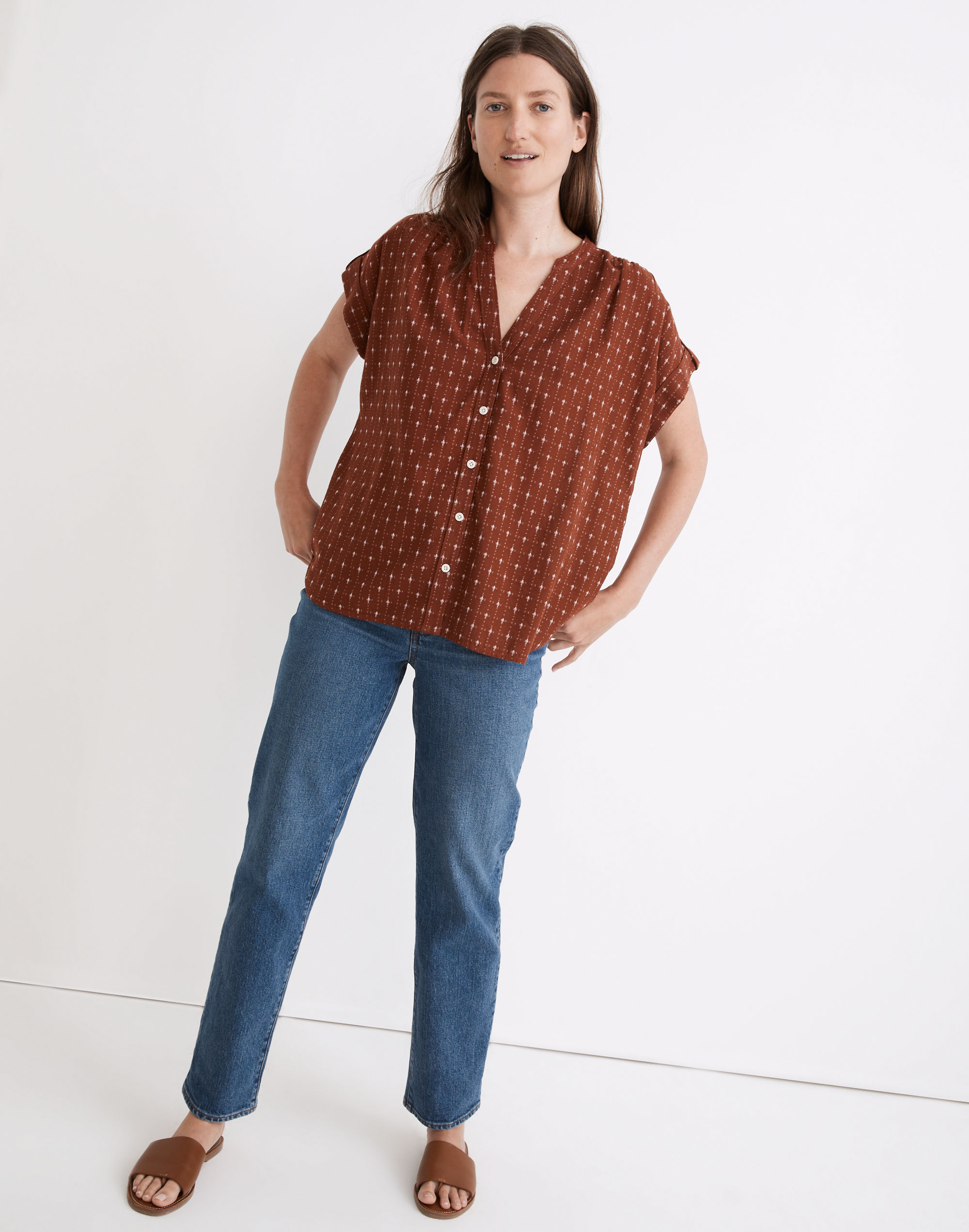 Collarless Central Shirt in Jacquard