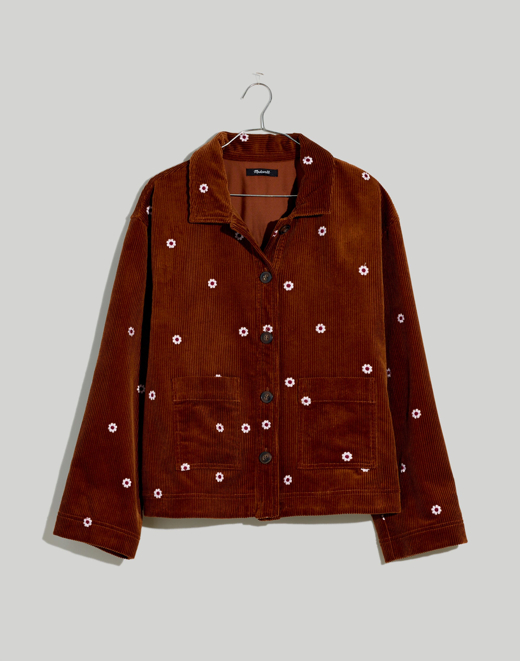 Embroidered Corduroy Crop Shirt-Jacket