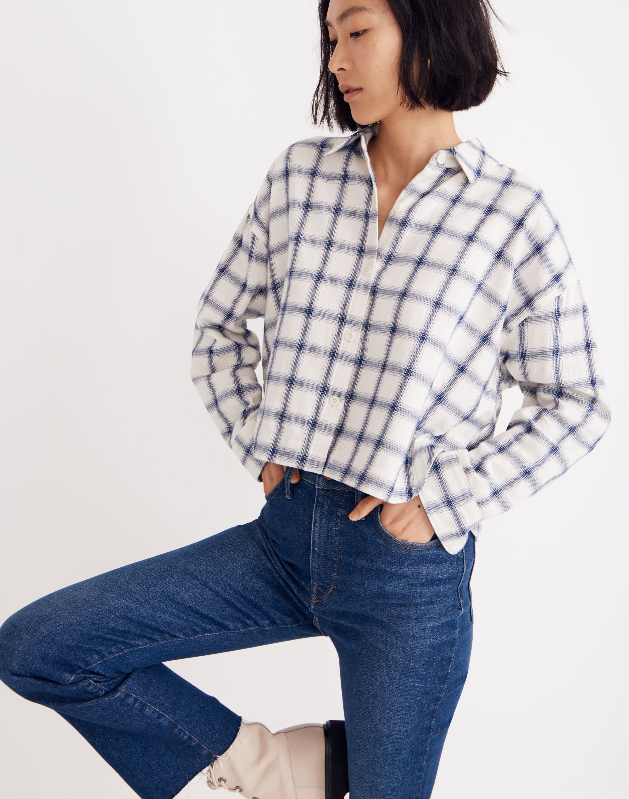 Flannel Hartfield Crop Shirt in Windowpane
