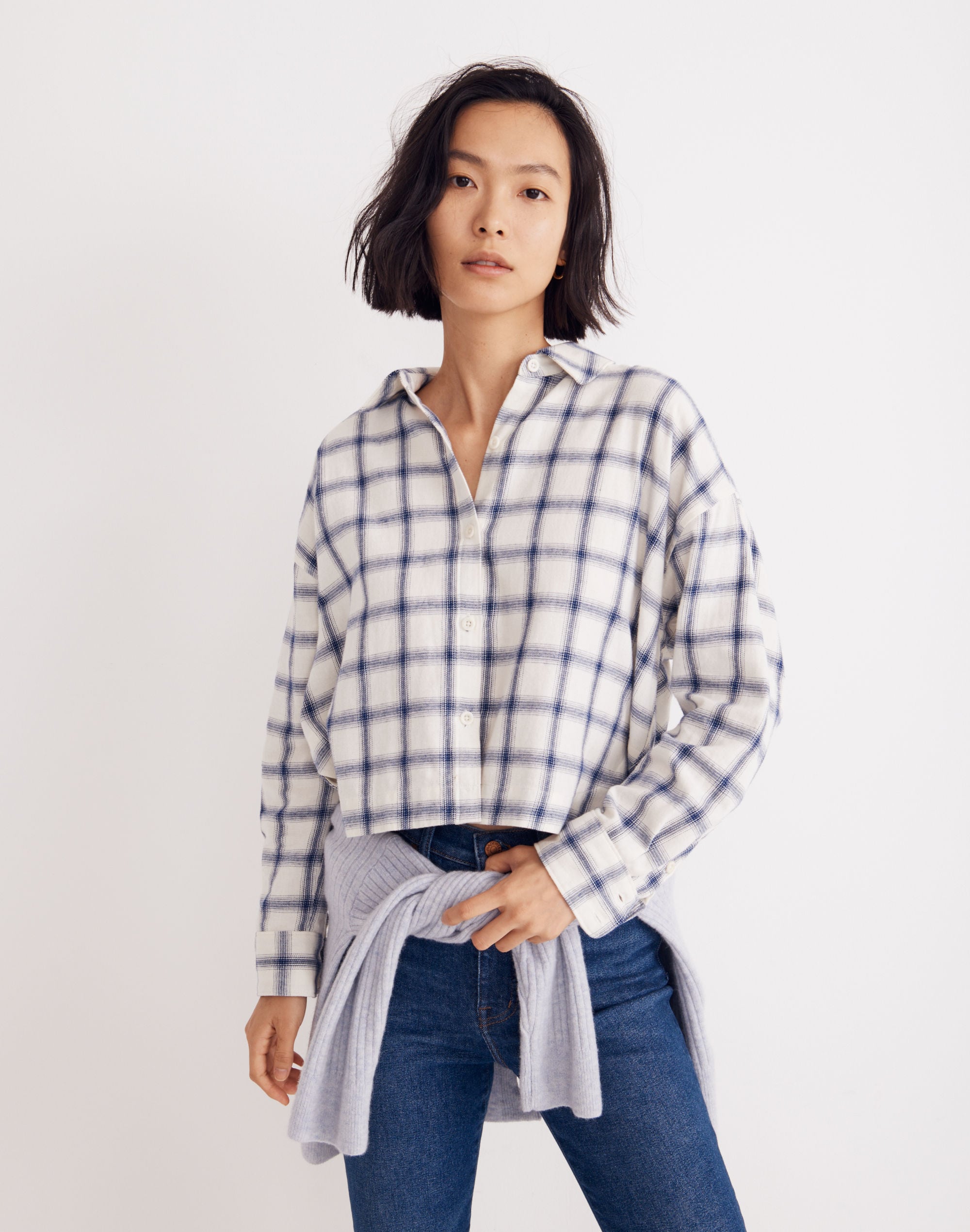 flannel hartfield crop shirt in windowpane