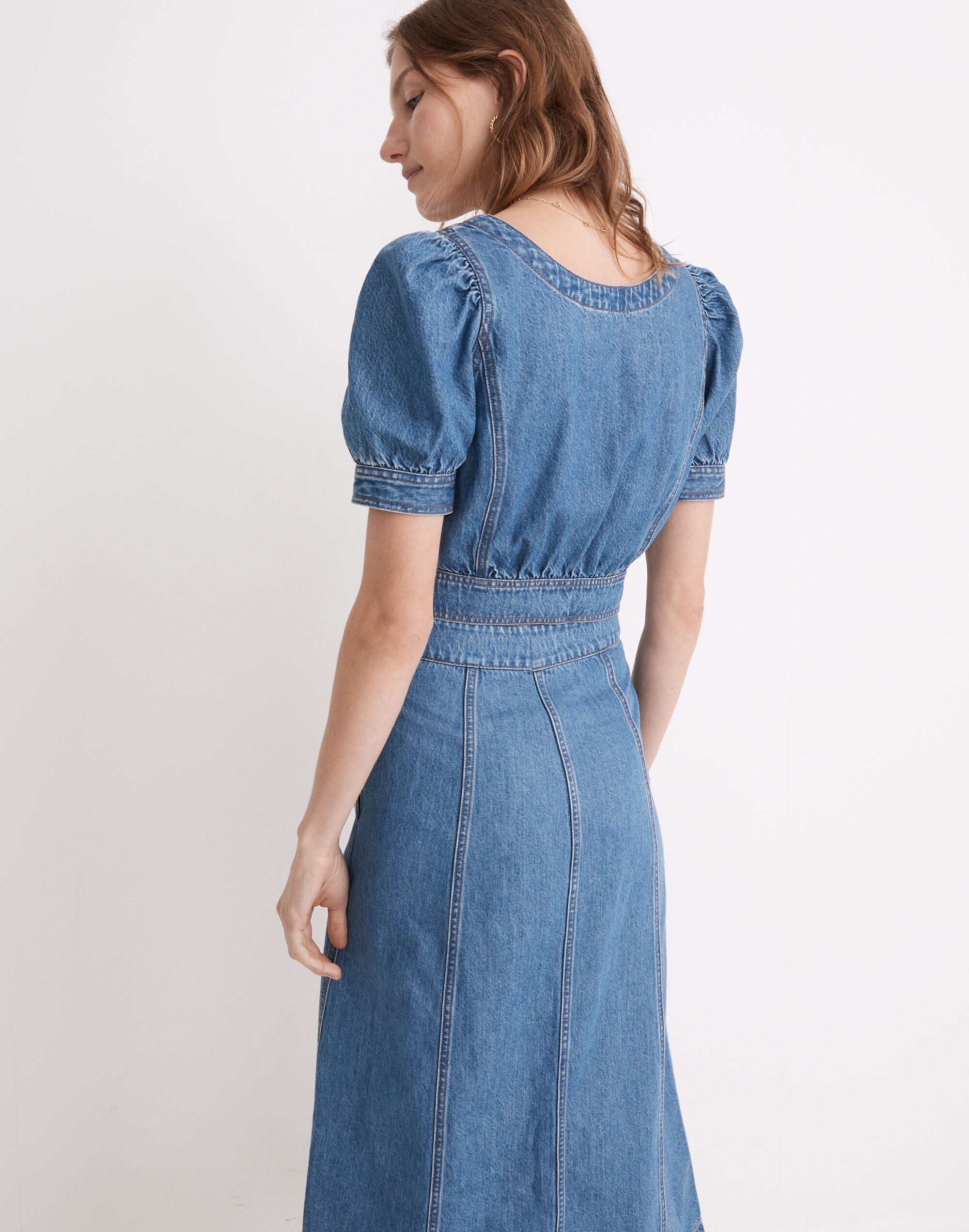 Denim Puff-Sleeve Crop Top