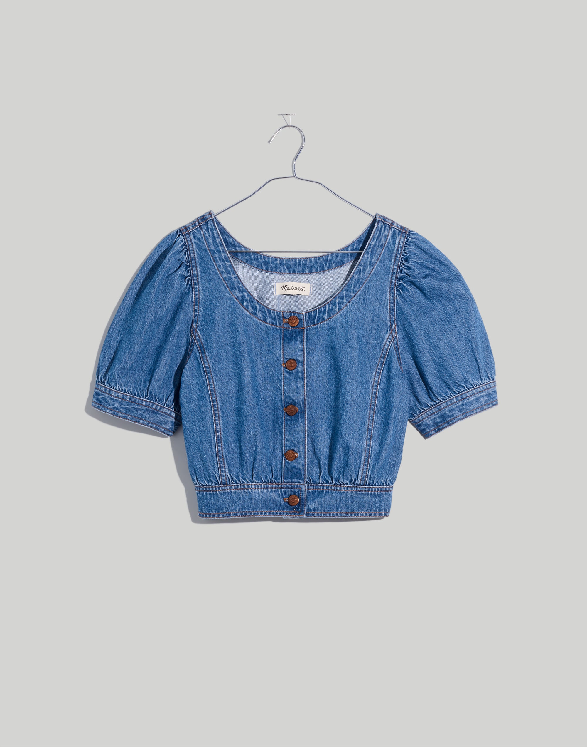 Denim Puff-Sleeve Crop Top