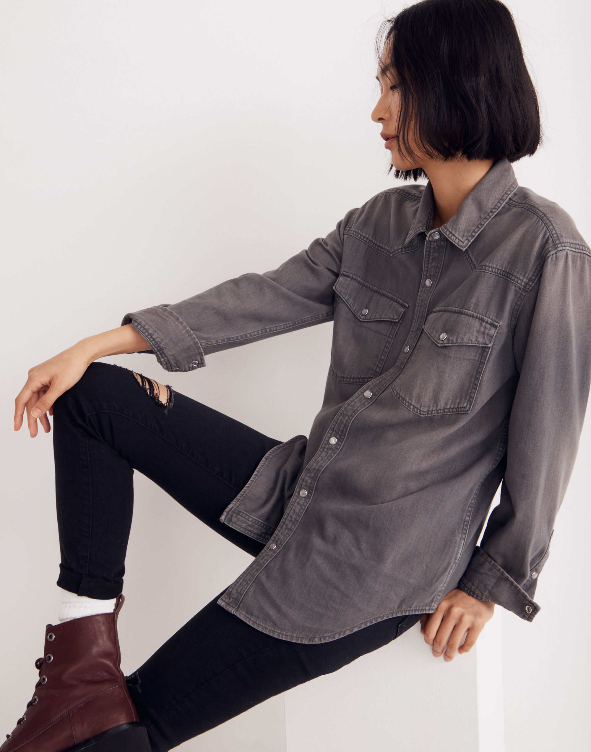 Denim Snap-Button Western Shirt in Patterson Wash