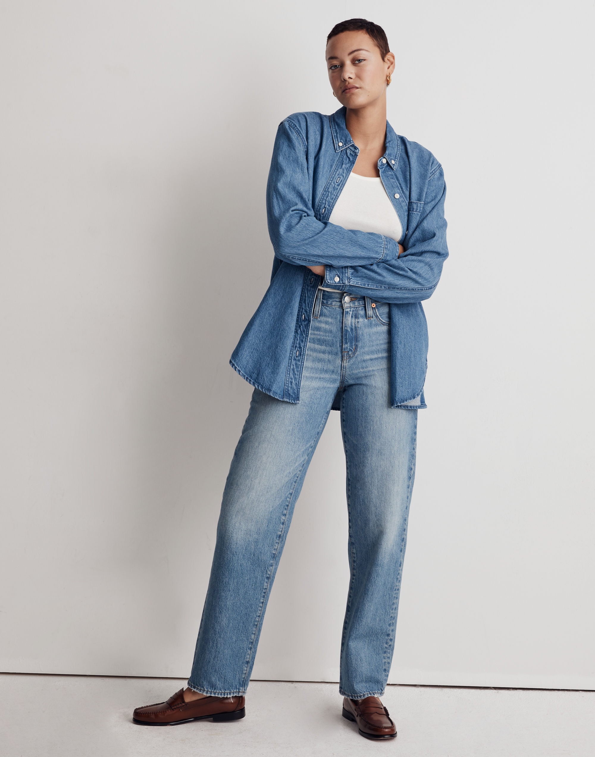 Denim Button-Down Collar Oversized Shirt in Cranover Wash Alternate Image 1