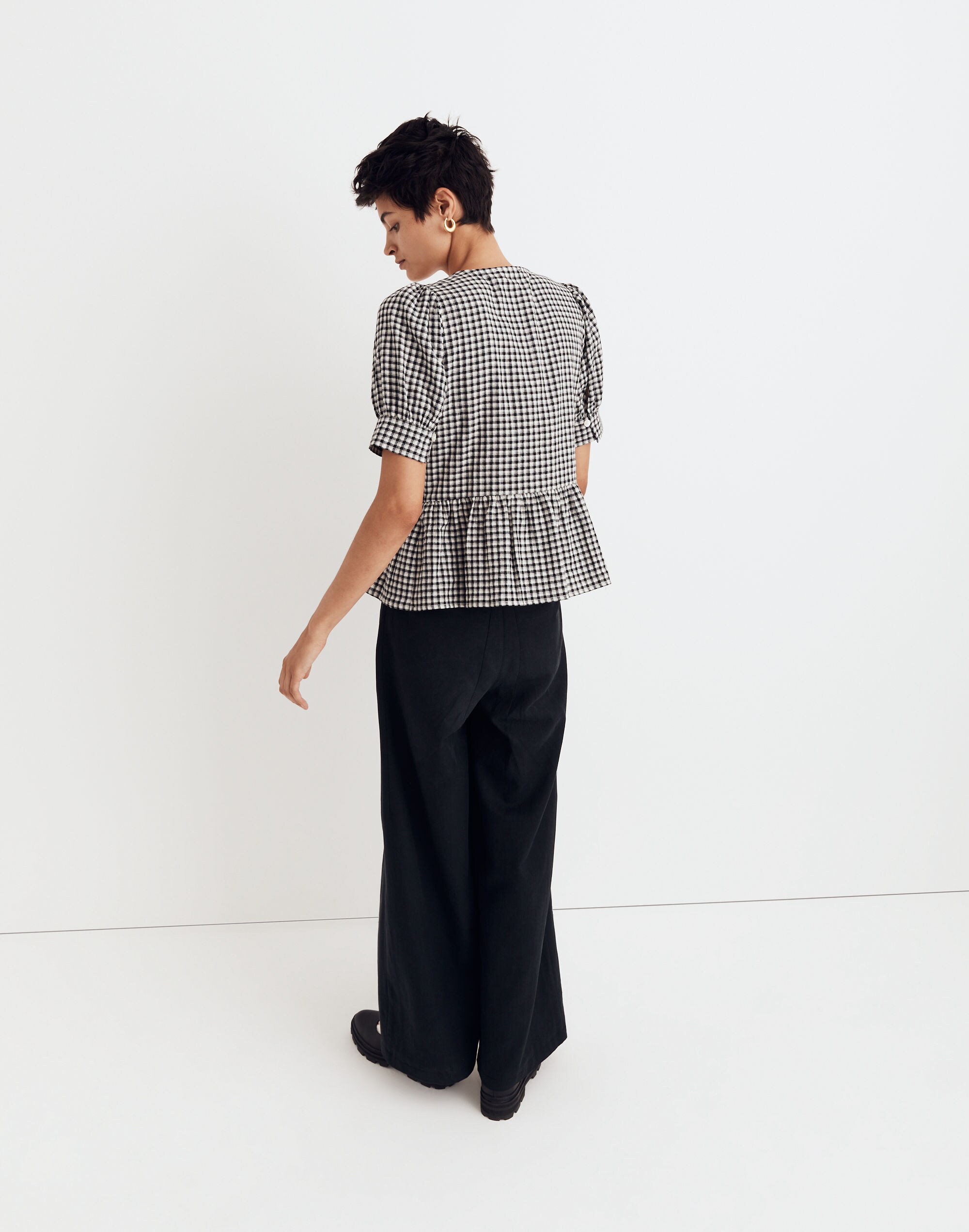 トップス Checked Flared Peplum Top Checked Flared Peplum Top