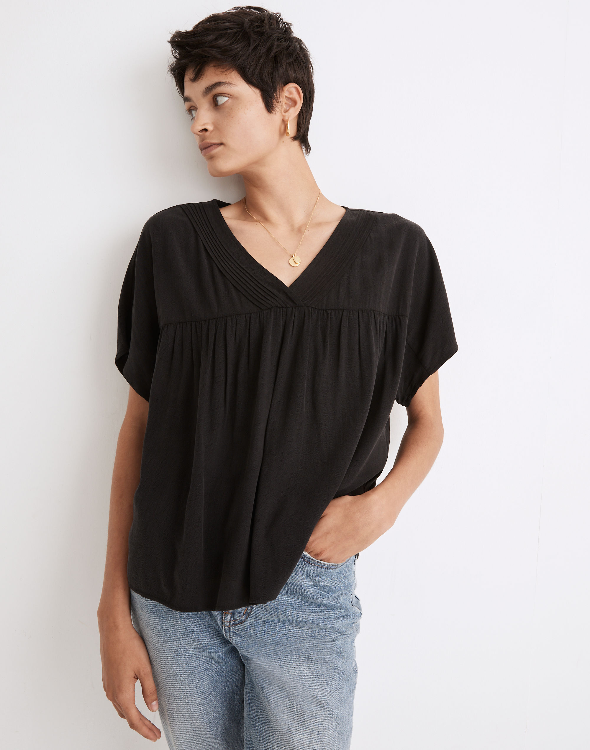Top, Pintuck Embroidered