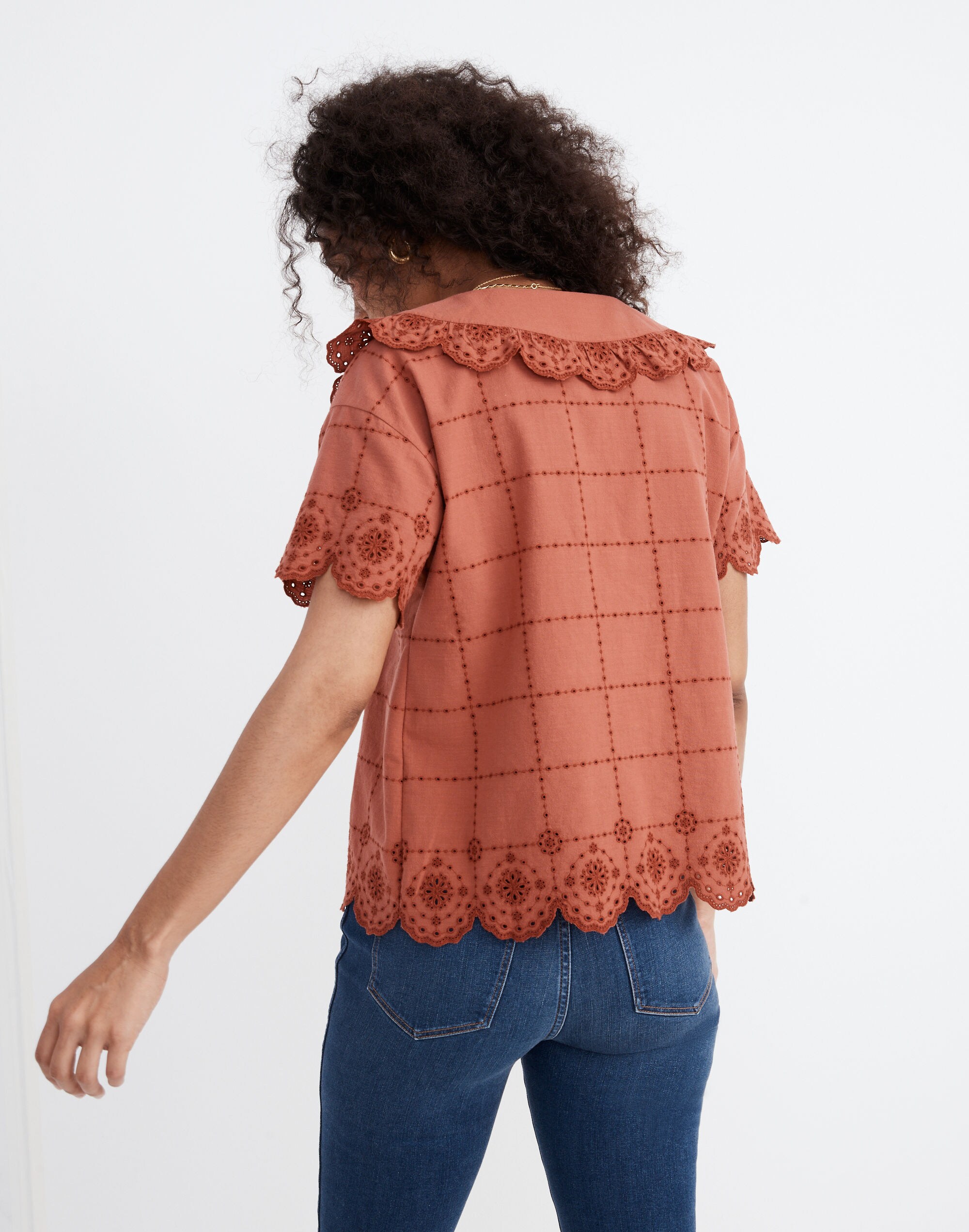 Embroidered Eyelet Collared Shirt