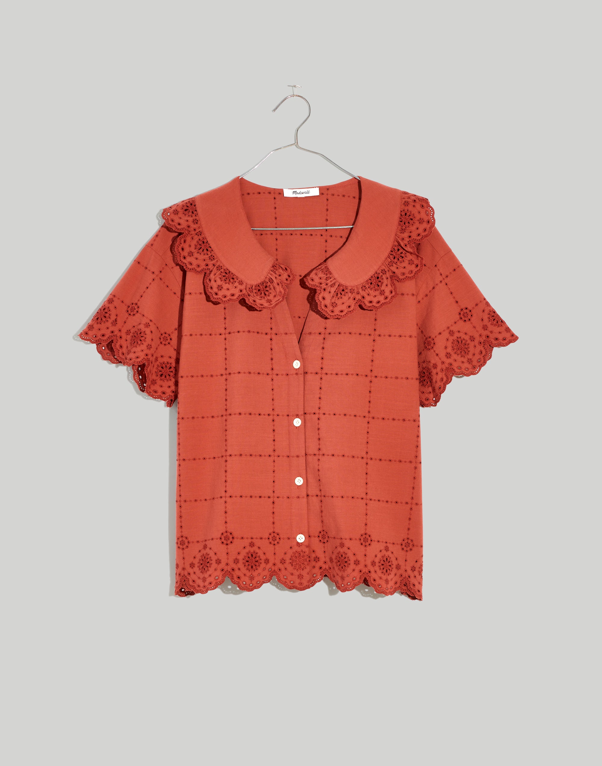 Embroidered Eyelet Collared Shirt