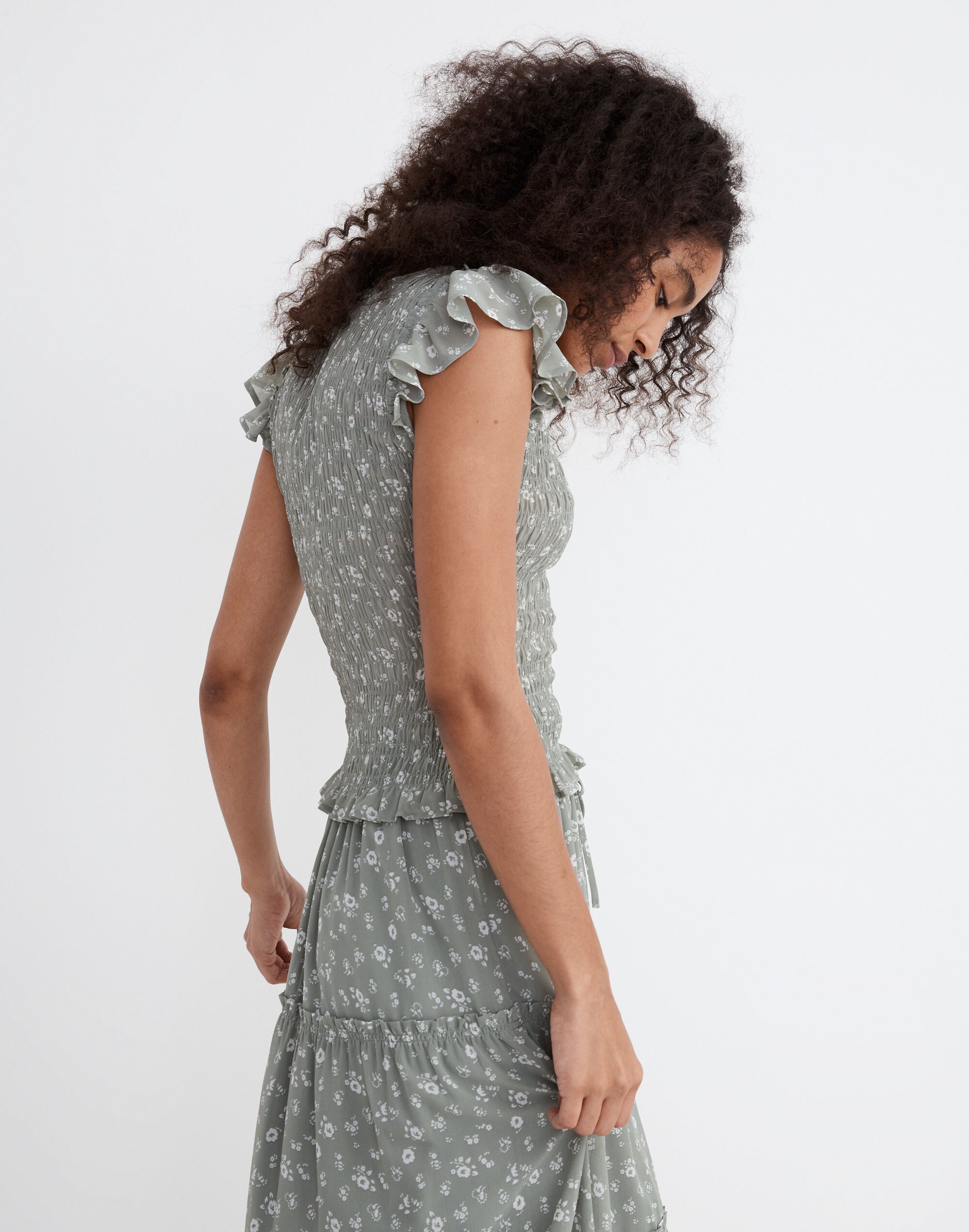 Lucie V-Neck Smocked Top in Cottage Garden