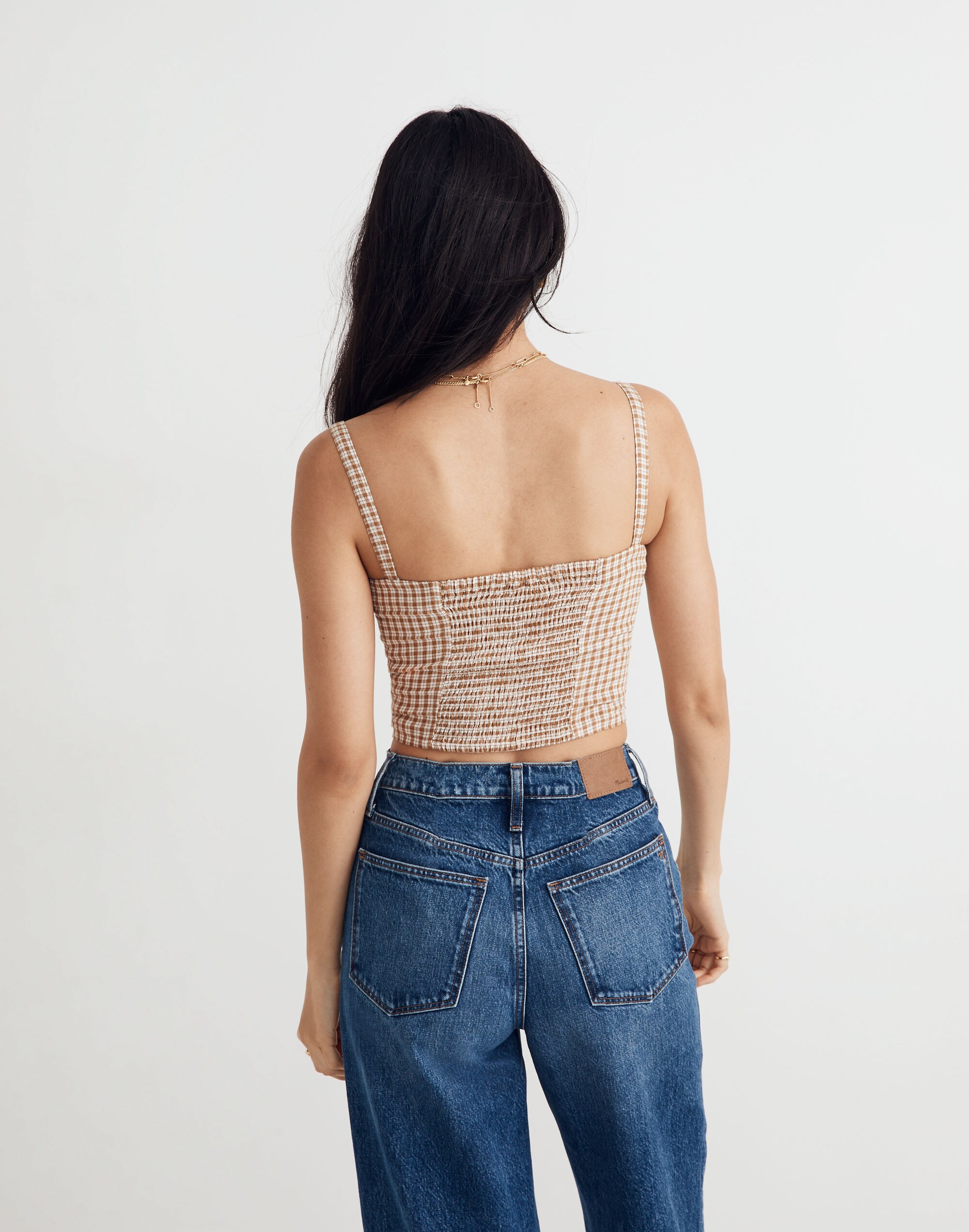 Square-Neck Supercrop Tank Top in Plaid