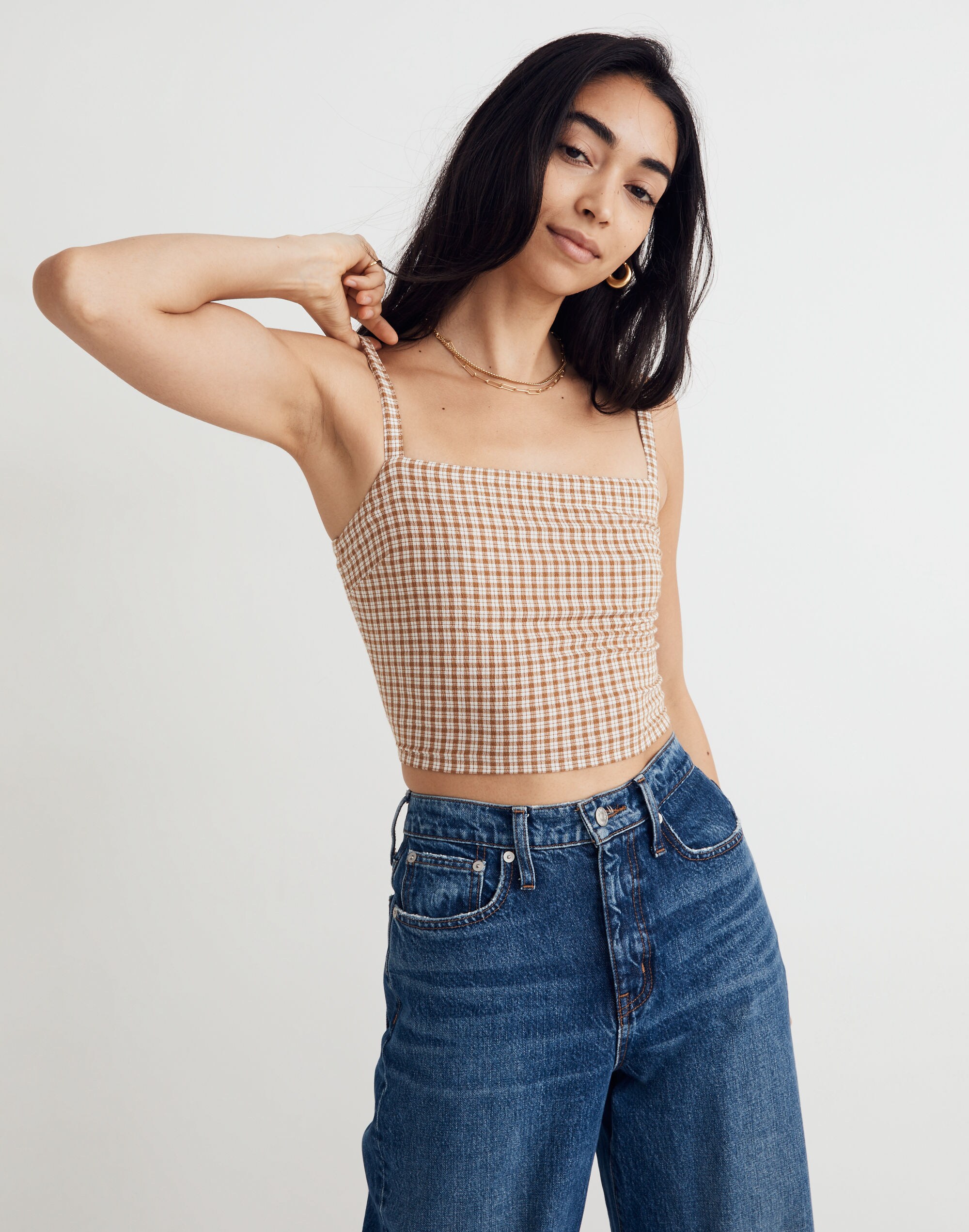 Square-Neck Supercrop Tank Top in Plaid