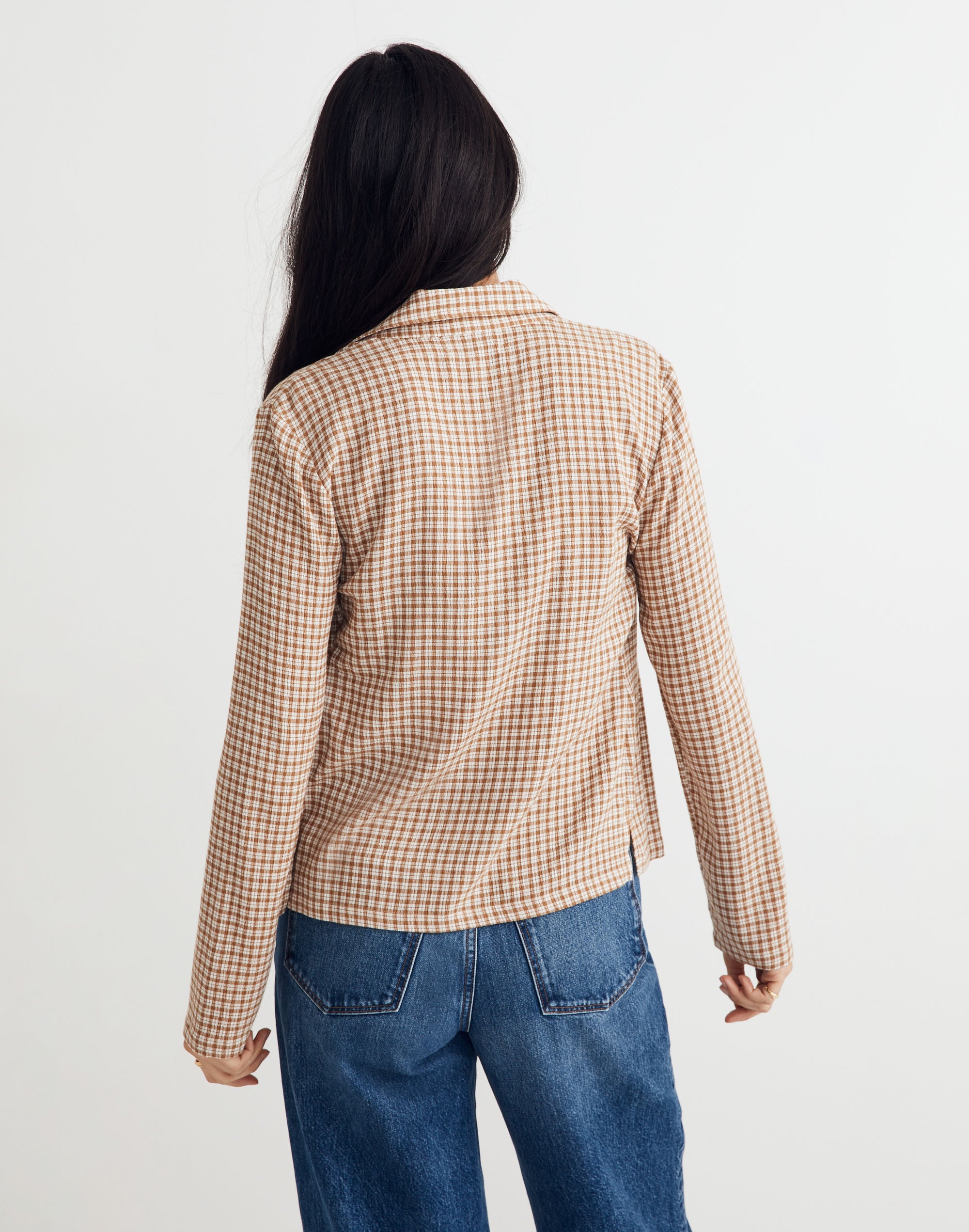 Crinkle Slim Button-Up Shirt in Plaid