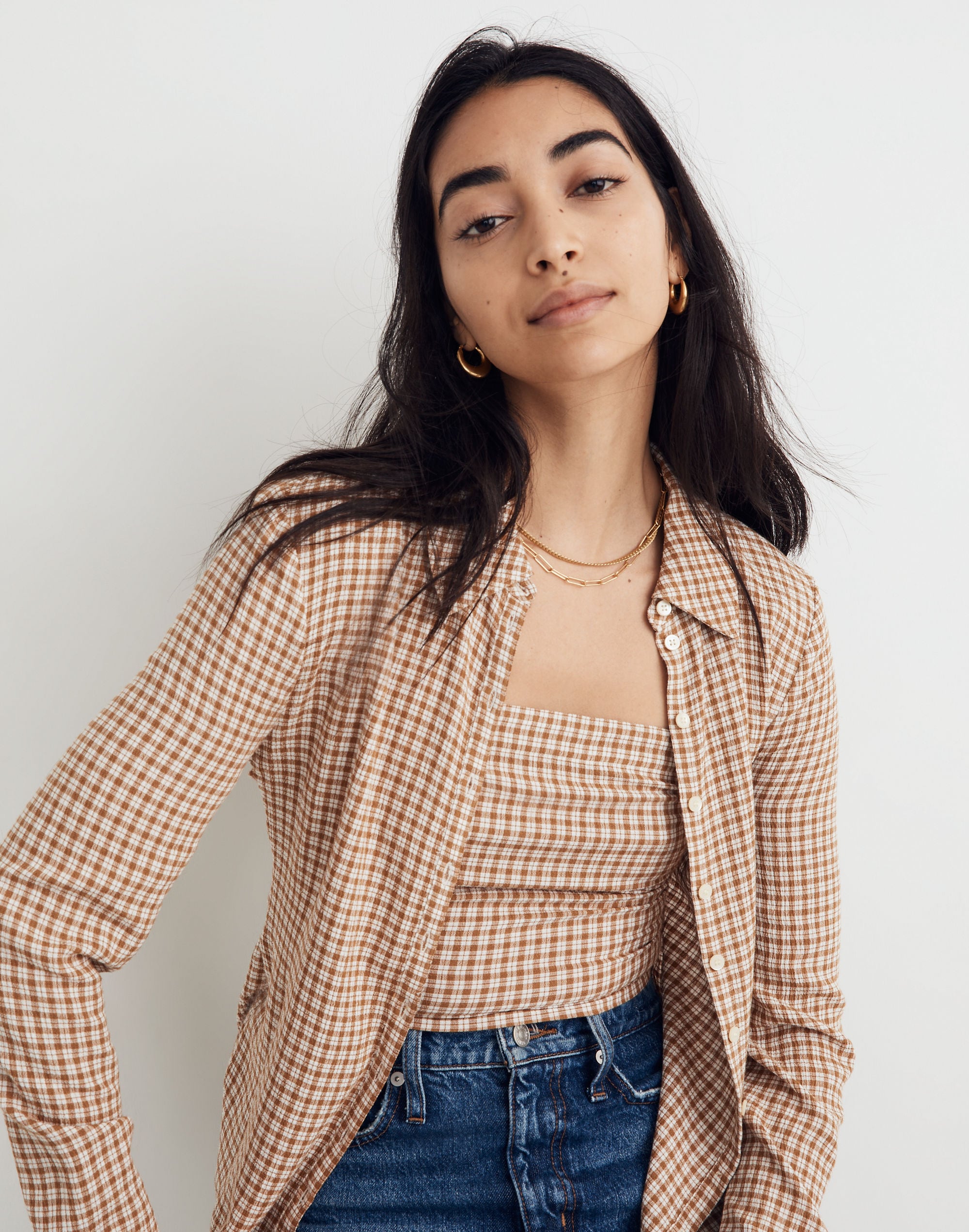 Crinkle Slim Button-Up Shirt in Plaid