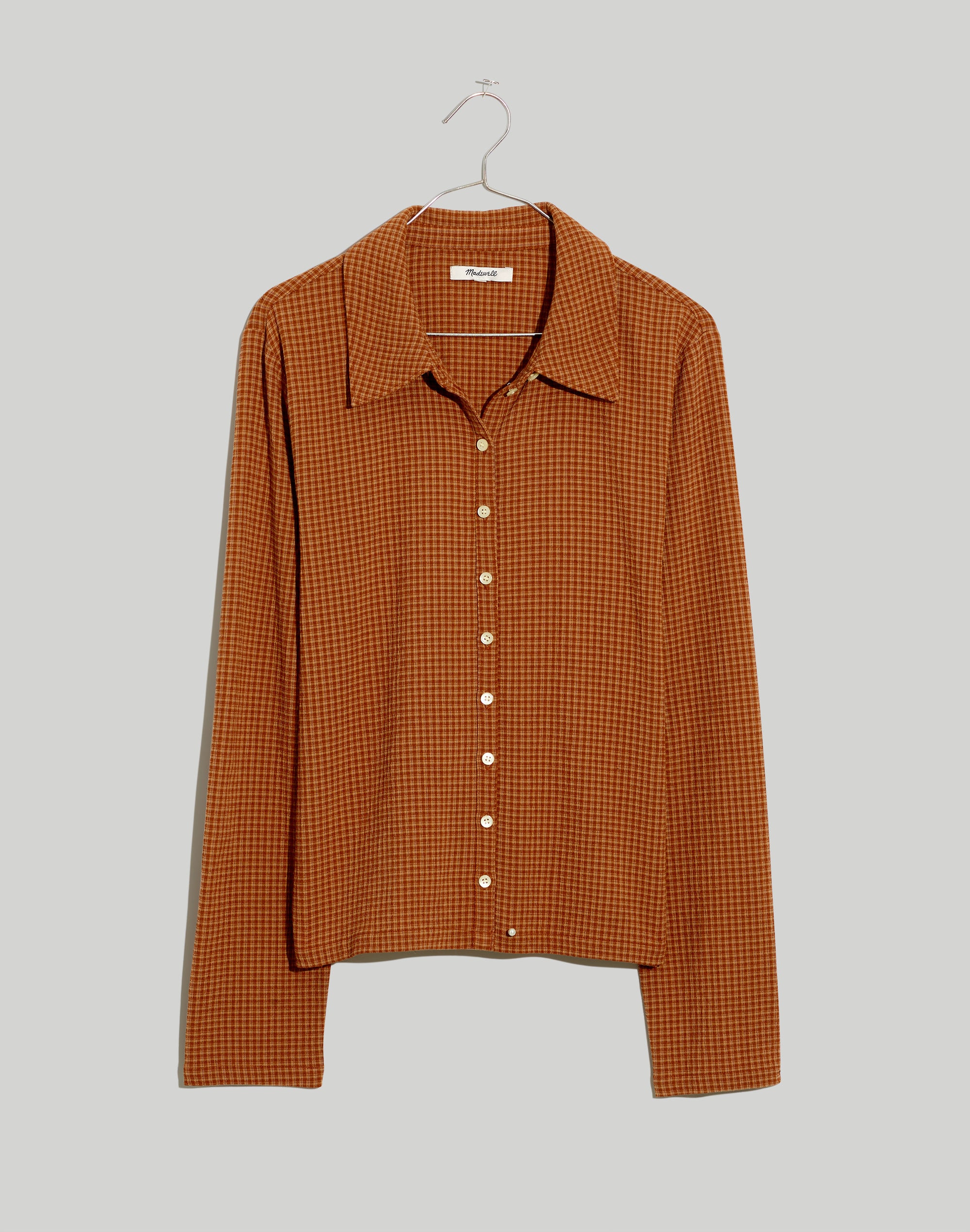 Crinkle Slim Button-Up Shirt in Plaid