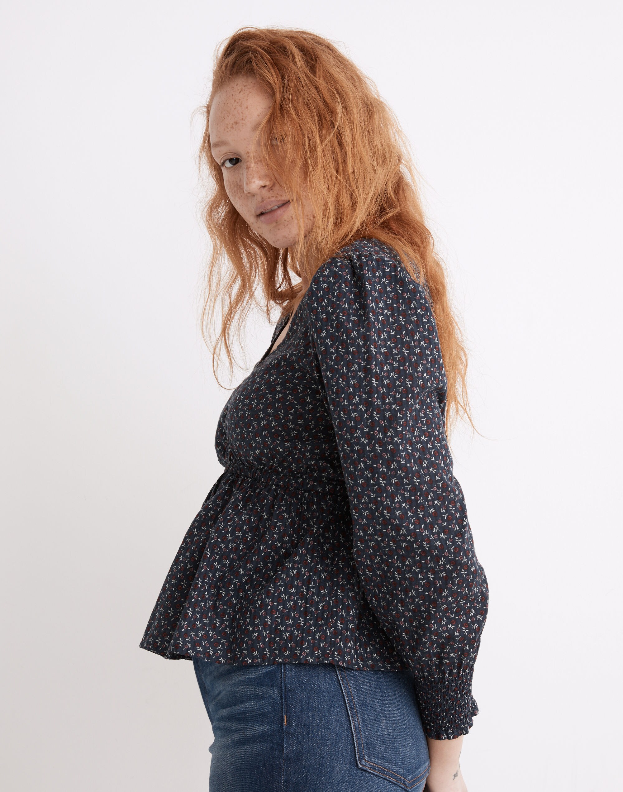 Tie-Back Peplum Top in Campden Daisies